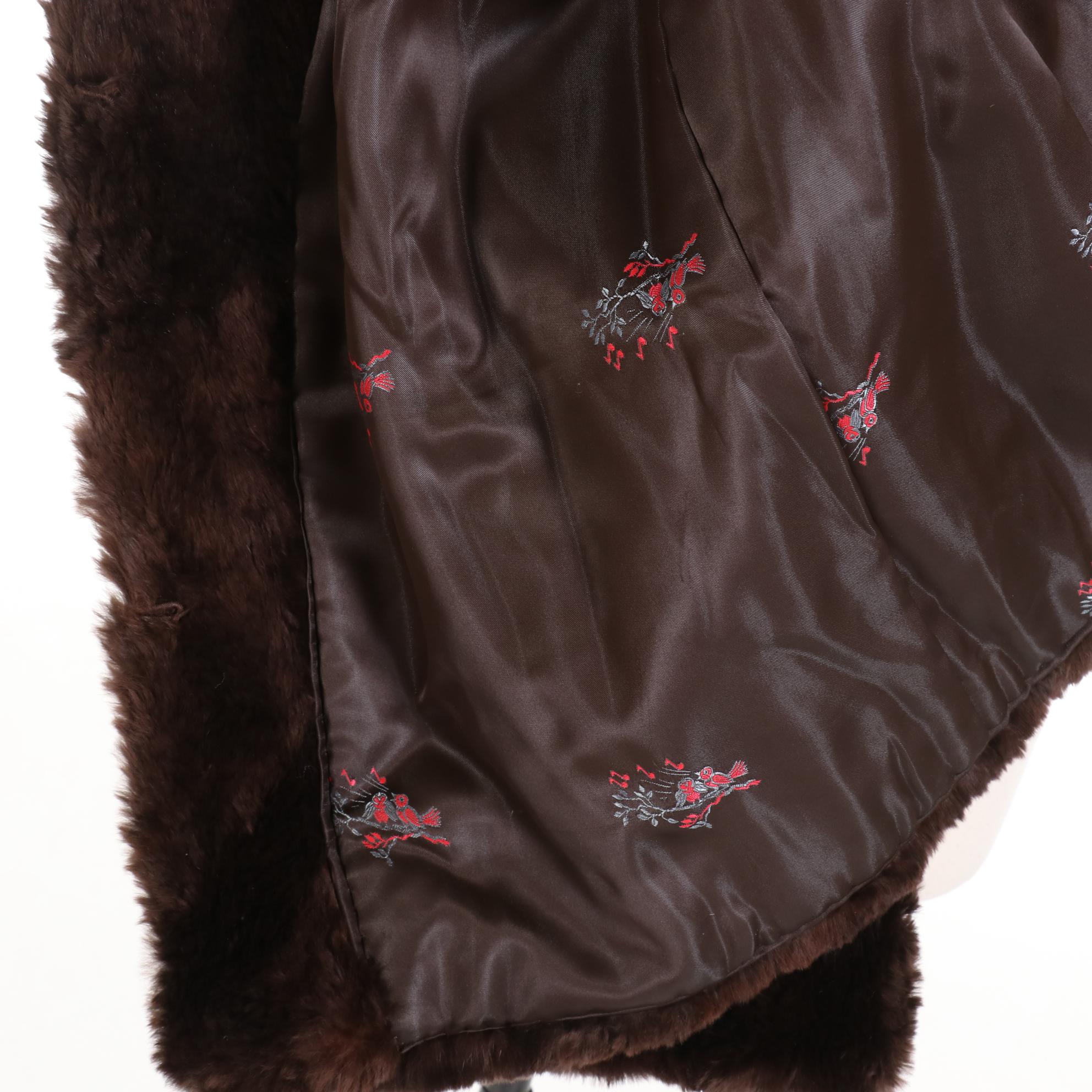 Sheared Rabbit Fur Jacket with Muskrat Fur Collar