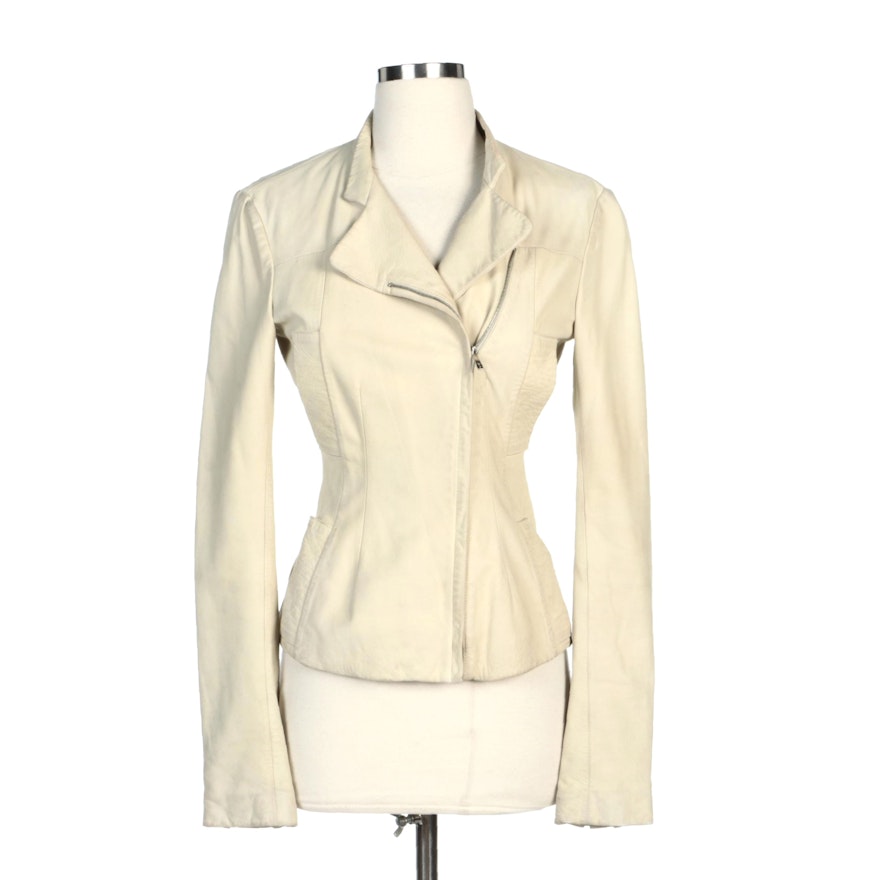 Donna Karan Pale Green Leather Zip Jacket