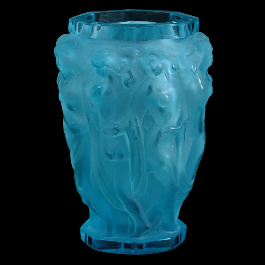 František Halama Czech Frosted Blue Art Glass Vase