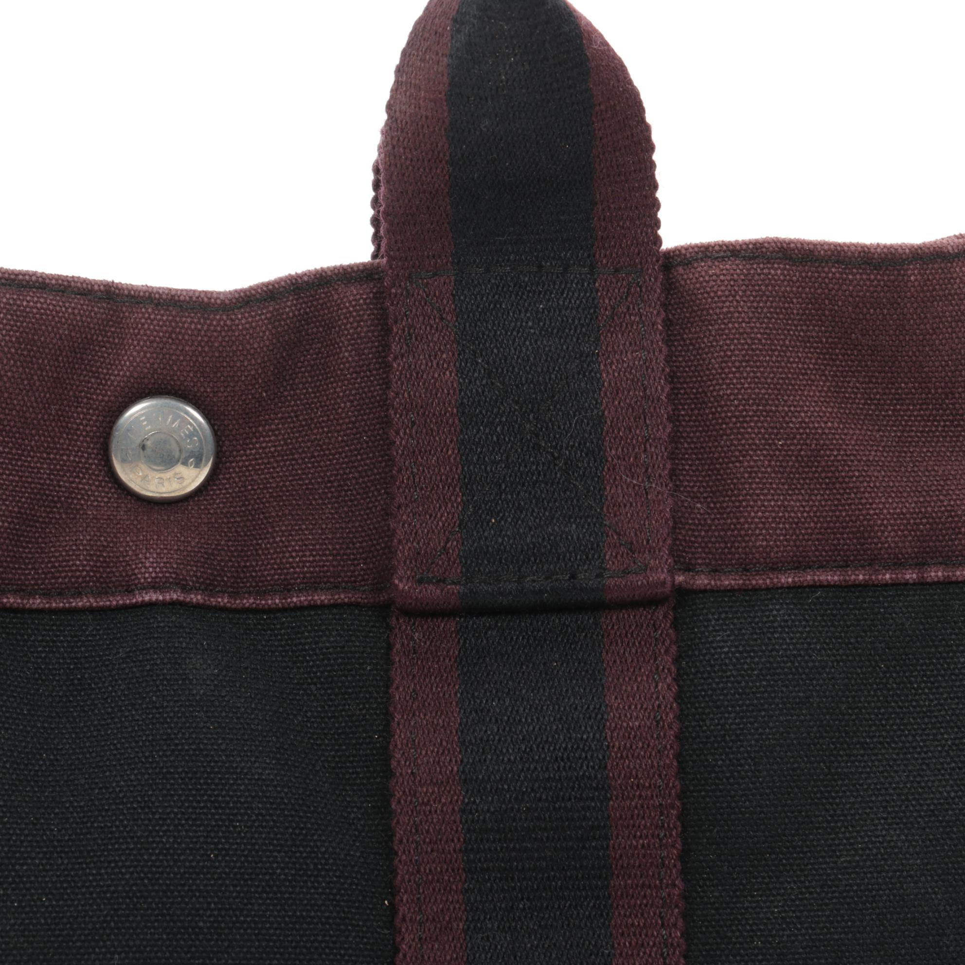 Hermès Fourre Tout PM Tote in Black/Burgundy Cotton Canvas