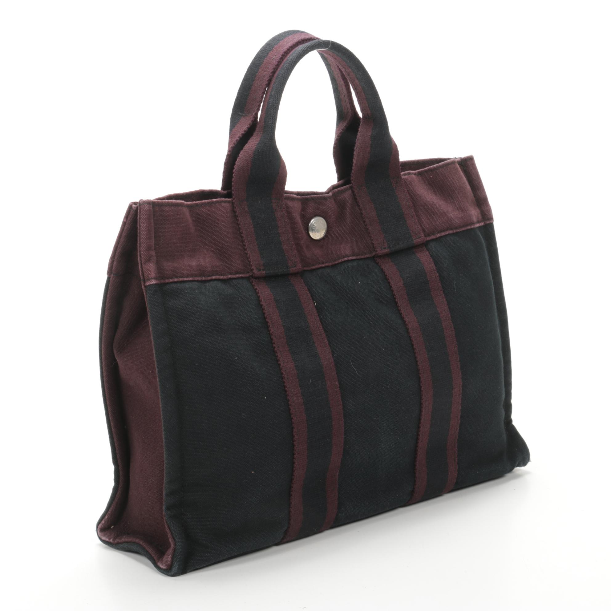 Hermès Fourre Tout PM Tote in Black/Burgundy Cotton Canvas