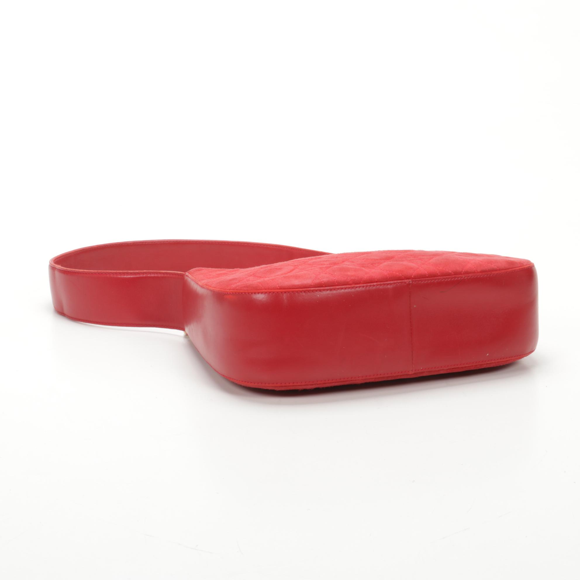 Christian Dior Shoulder Bag in Red Cannage Suede and Leather