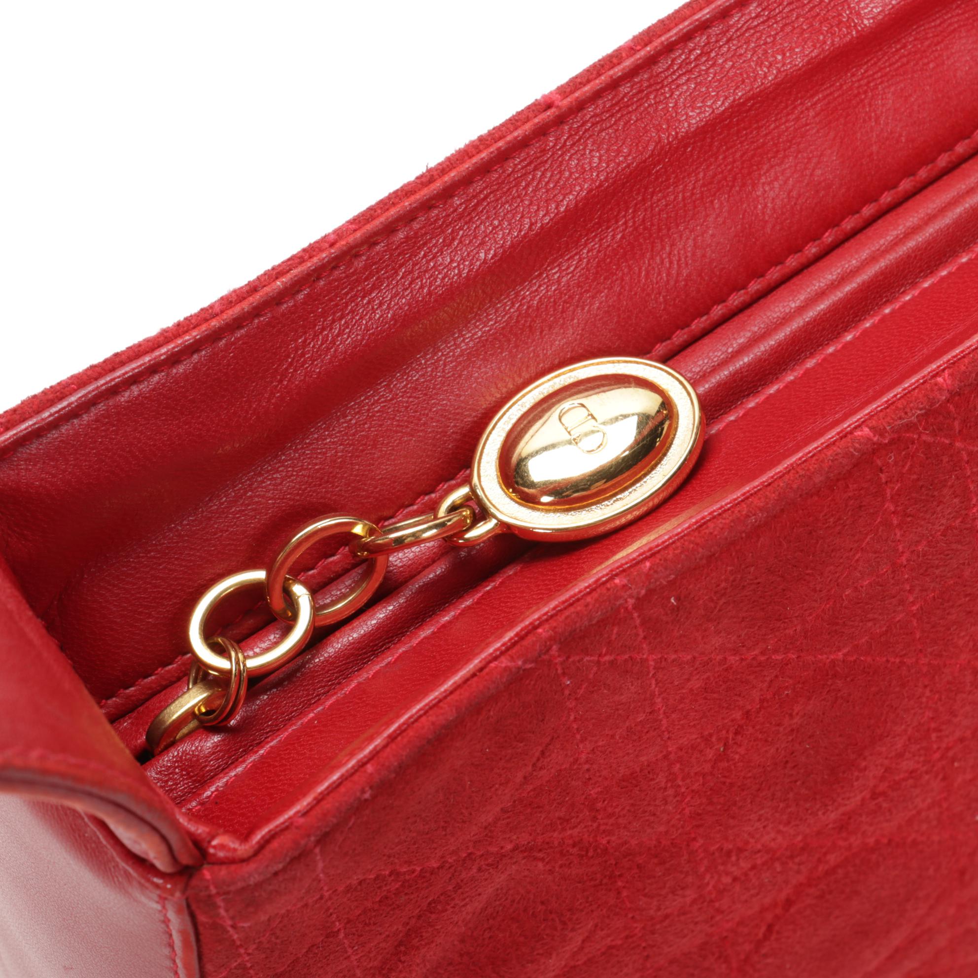 Christian Dior Shoulder Bag in Red Cannage Suede and Leather
