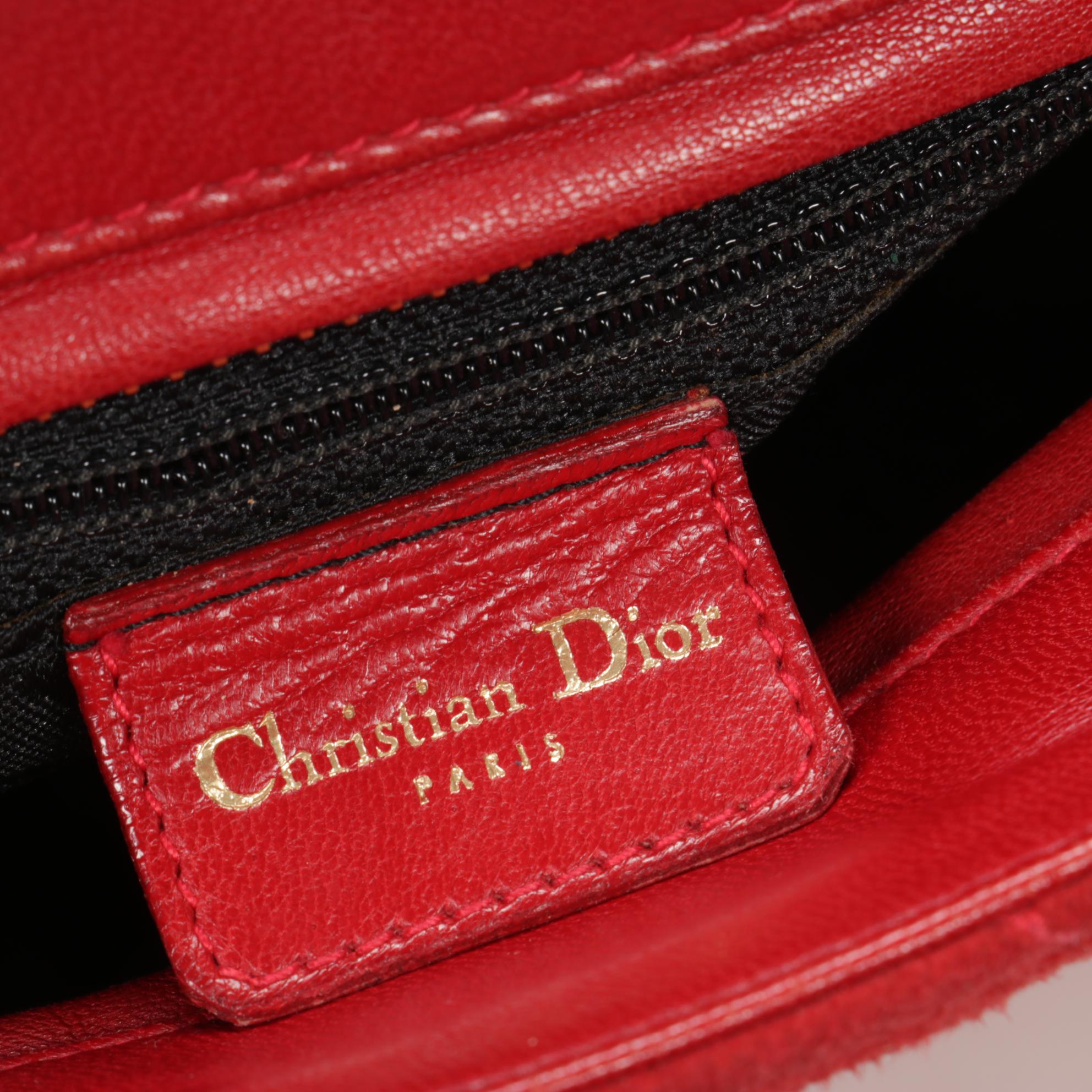 Christian Dior Shoulder Bag in Red Cannage Suede and Leather