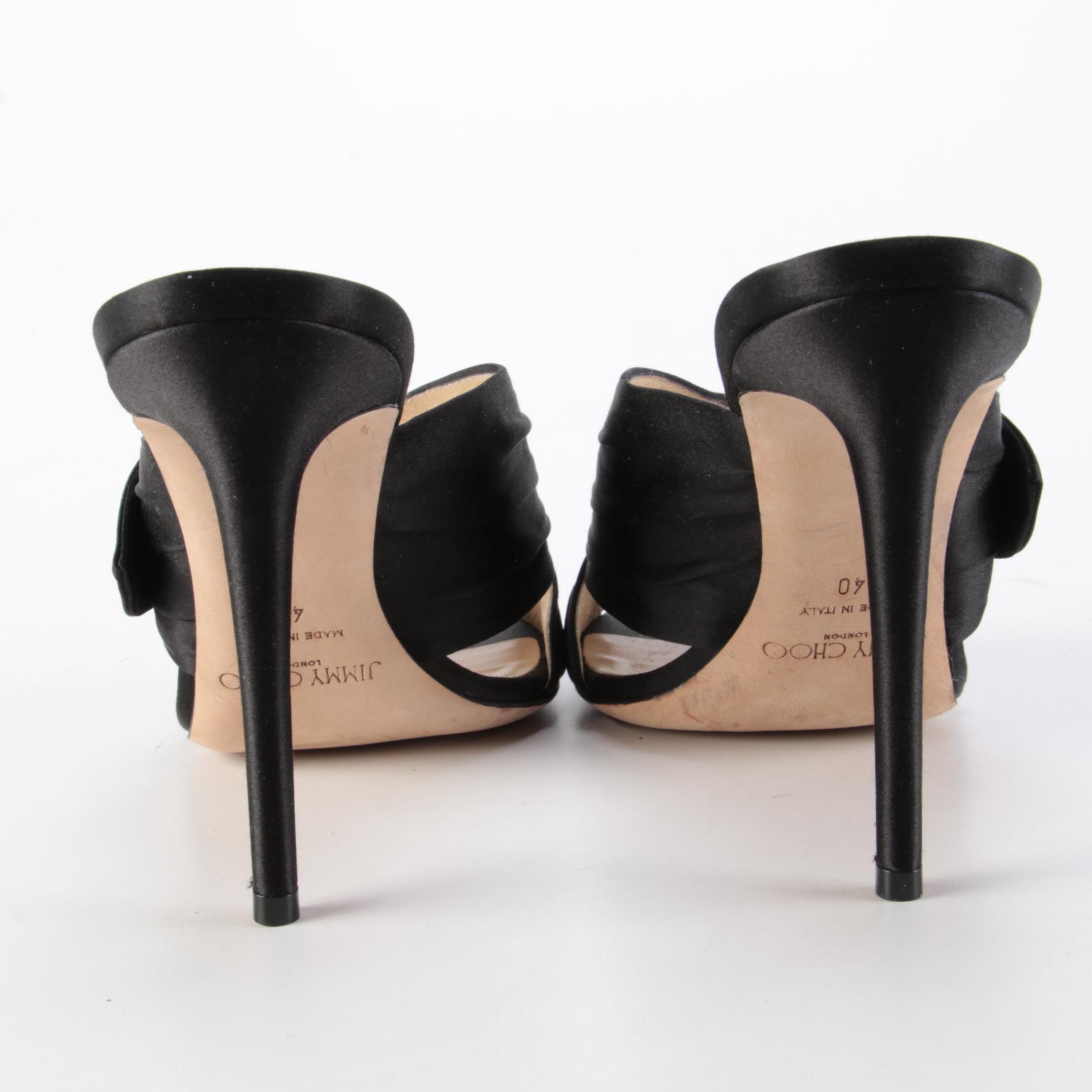 Jimmy Choo Keely 100 Bow Black Satin High Heel Mules with Box