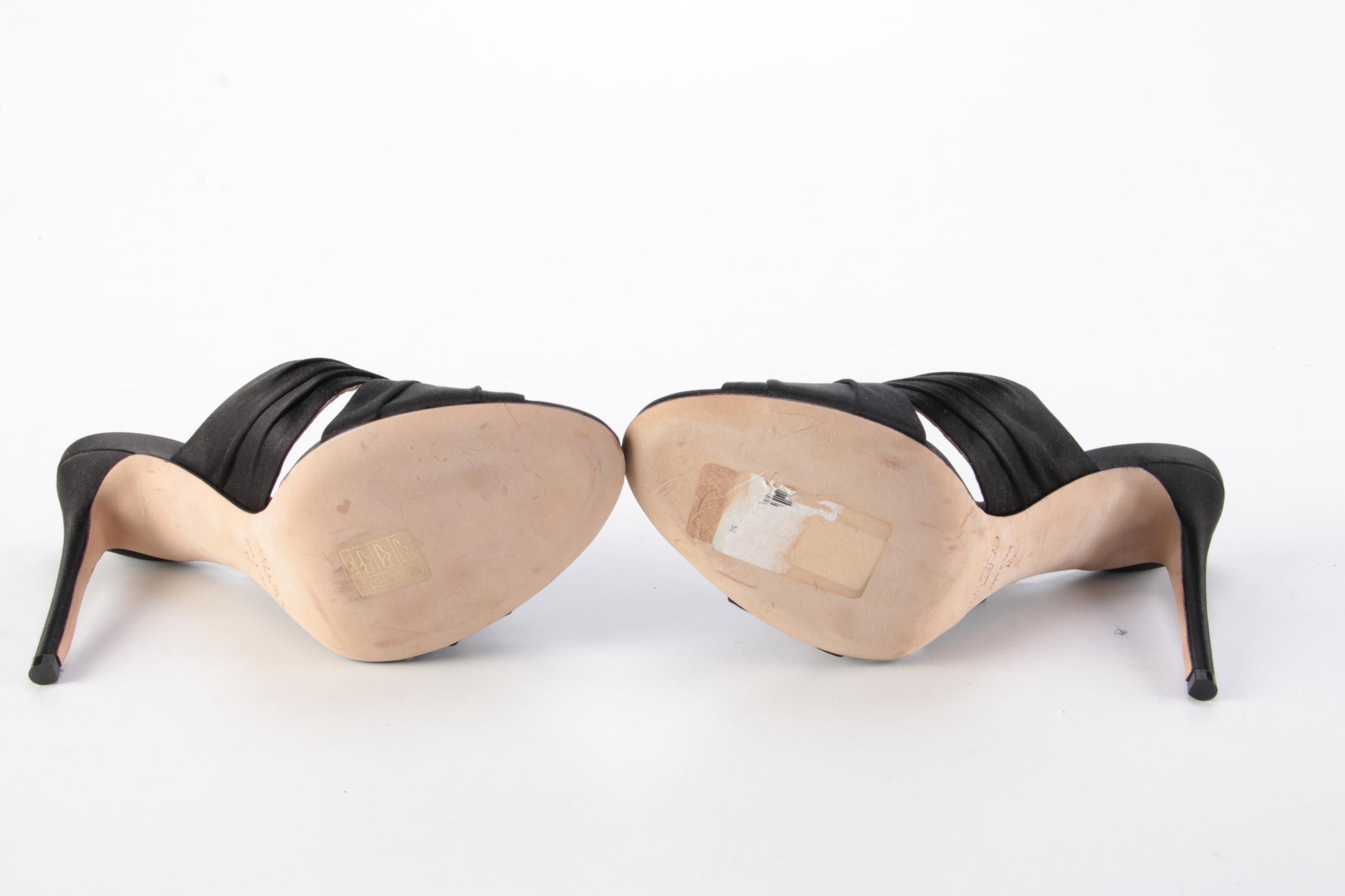 Jimmy Choo Keely 100 Bow Black Satin High Heel Mules with Box