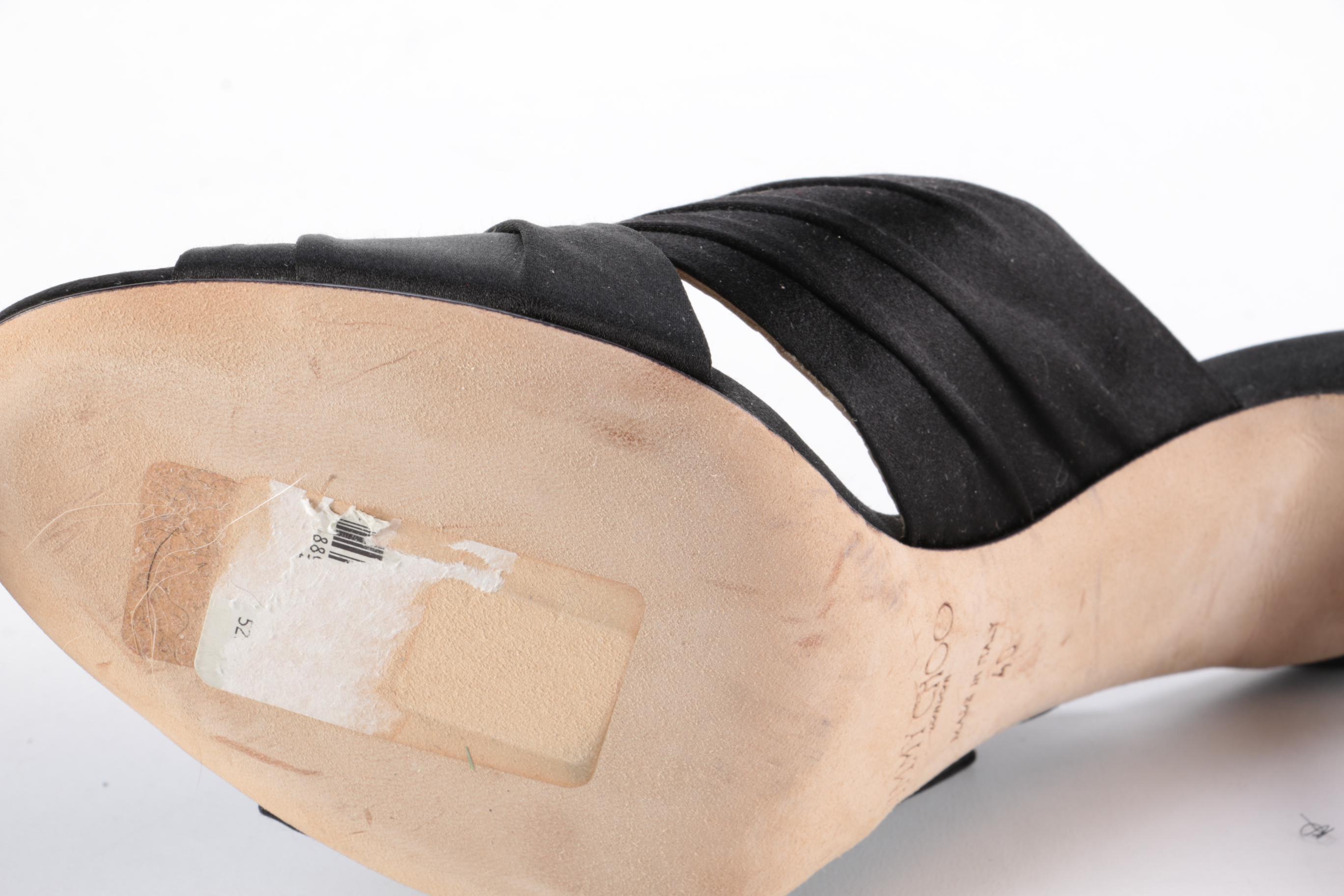 Jimmy Choo Keely 100 Bow Black Satin High Heel Mules with Box