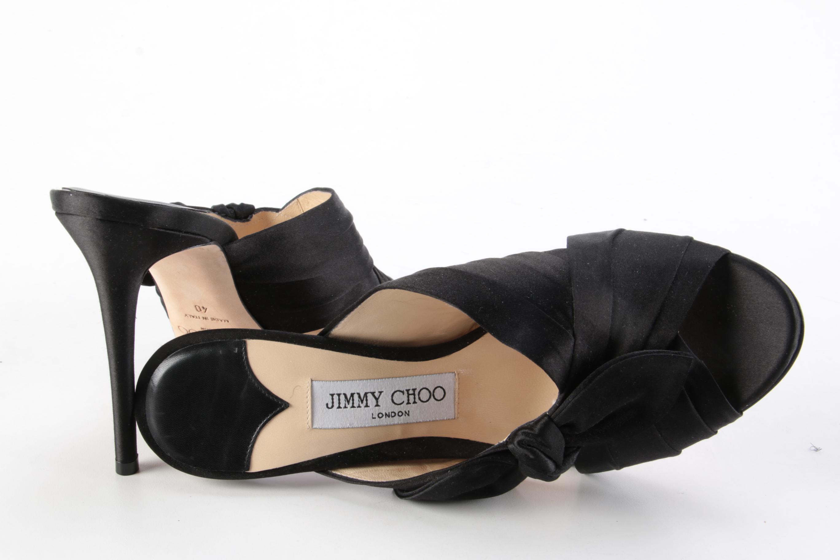 Jimmy Choo Keely 100 Bow Black Satin High Heel Mules with Box