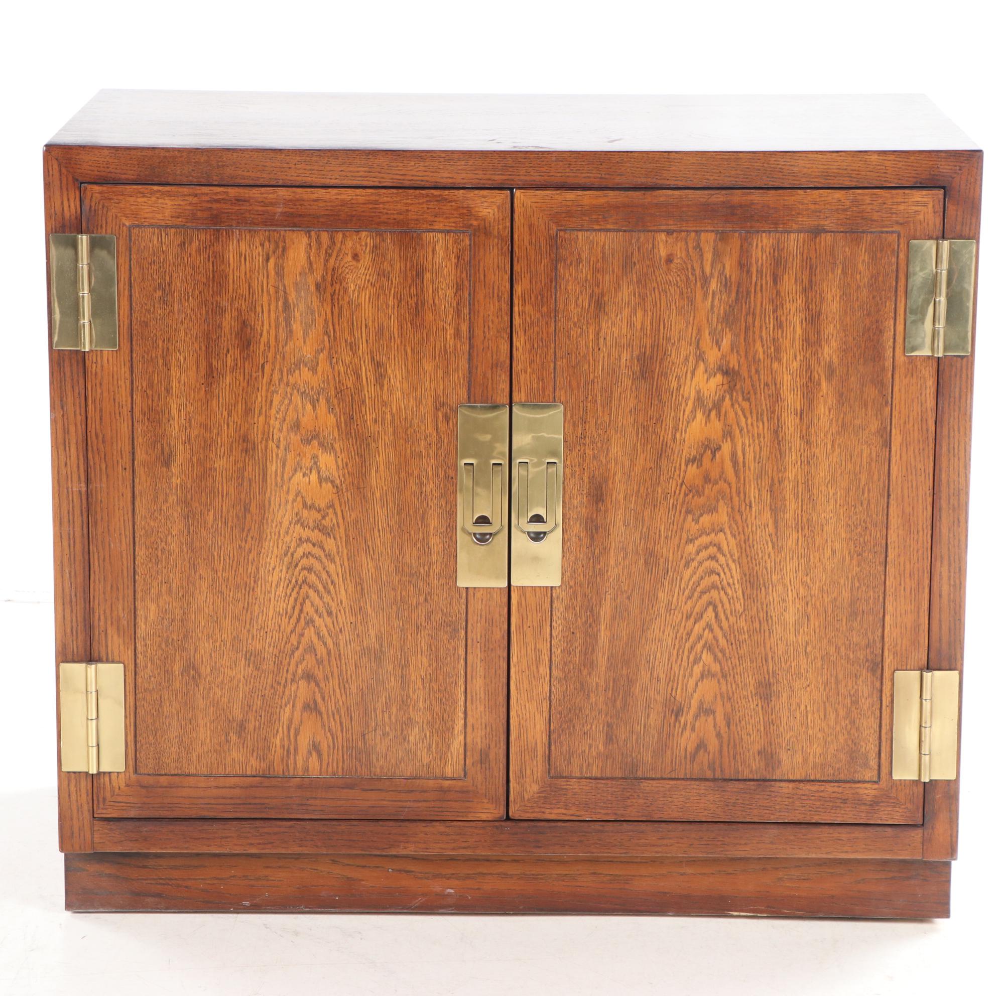Henredon Campaign Style Brass-Mounted Oak Side Cabinet, Late 20th Century