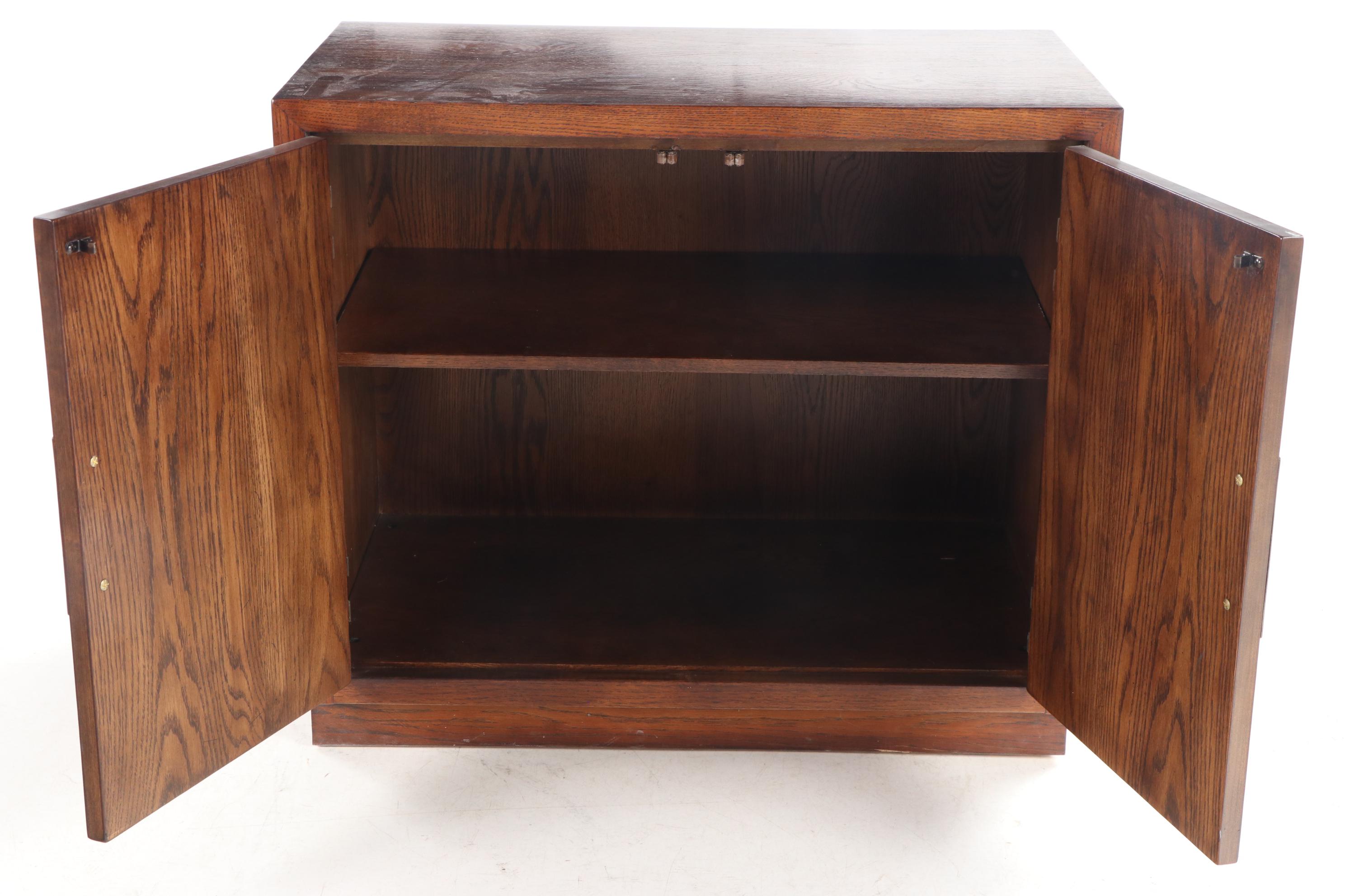 Henredon Campaign Style Brass-Mounted Oak Side Cabinet, Late 20th Century