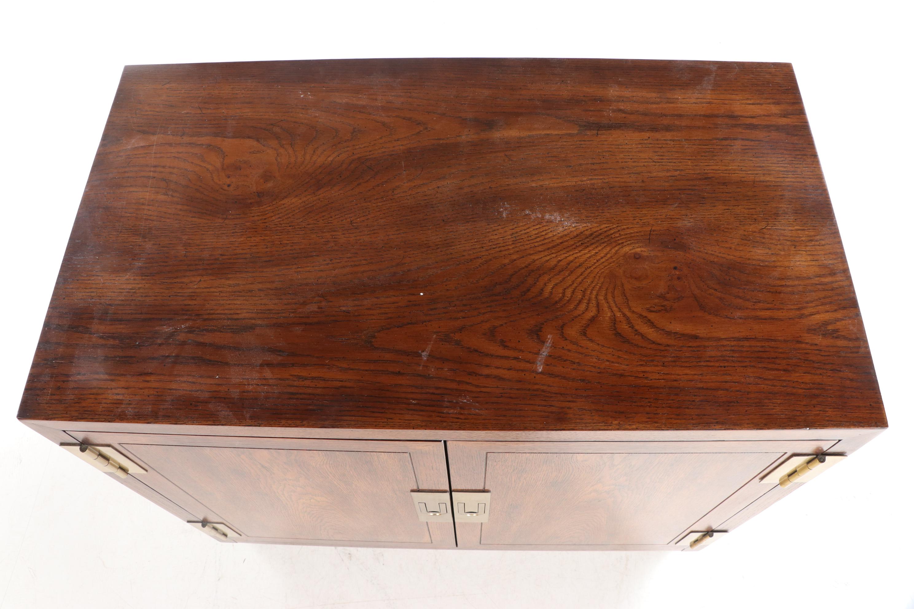 Henredon Campaign Style Brass-Mounted Oak Side Cabinet, Late 20th Century