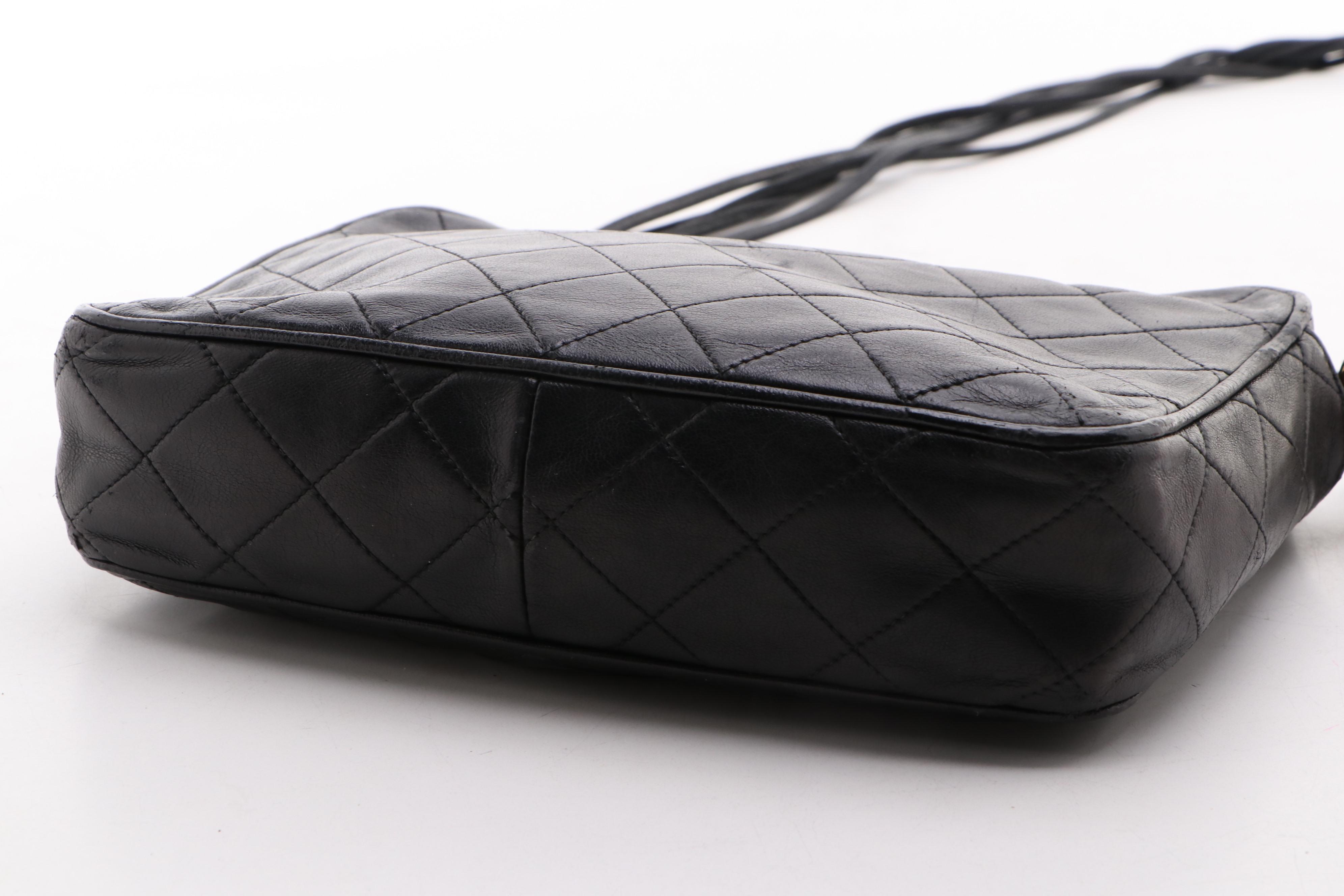 Chanel CC Diamond Quilted Black Leather Camera Bag with Tassel