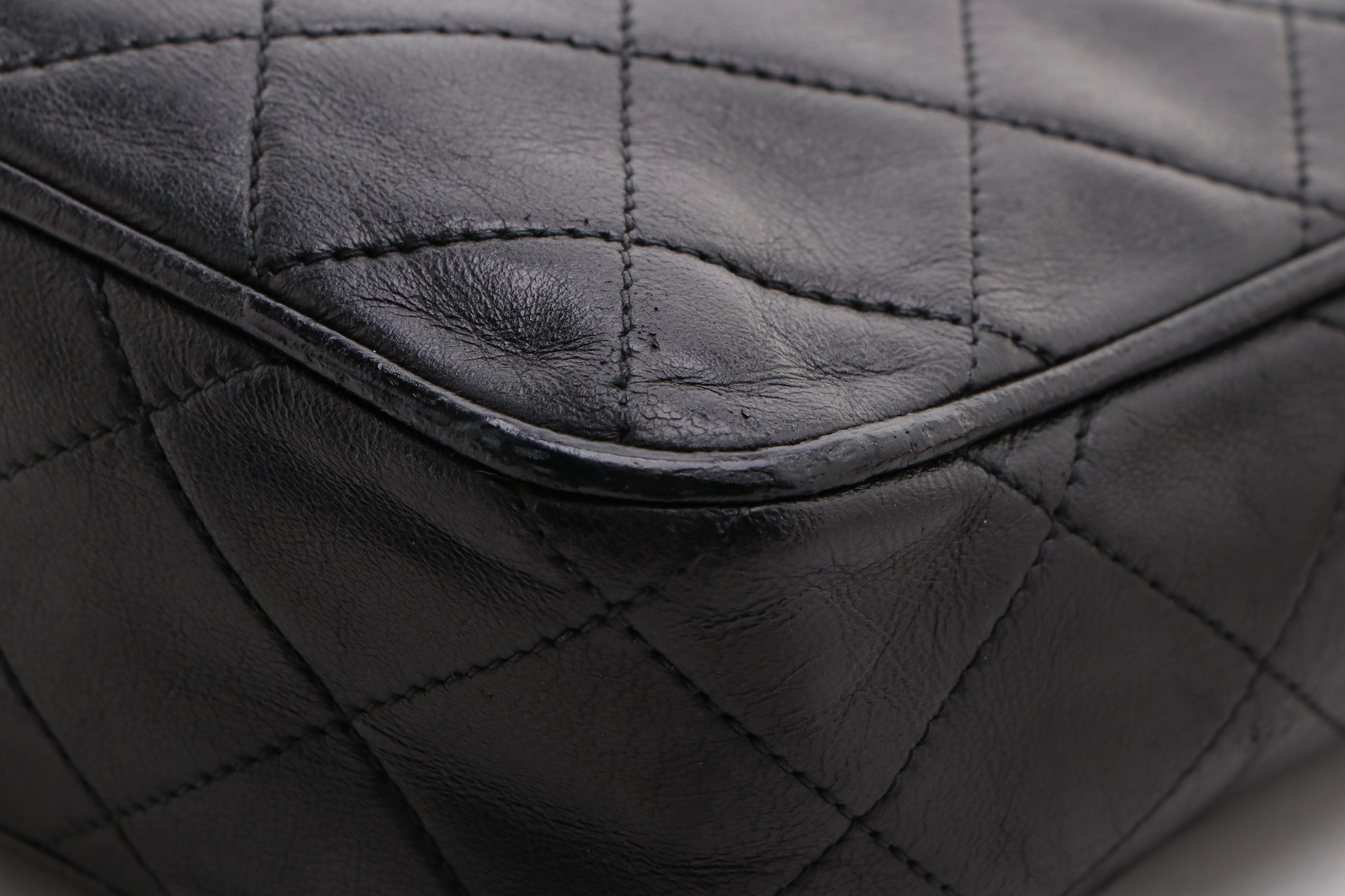 Chanel CC Diamond Quilted Black Leather Camera Bag with Tassel