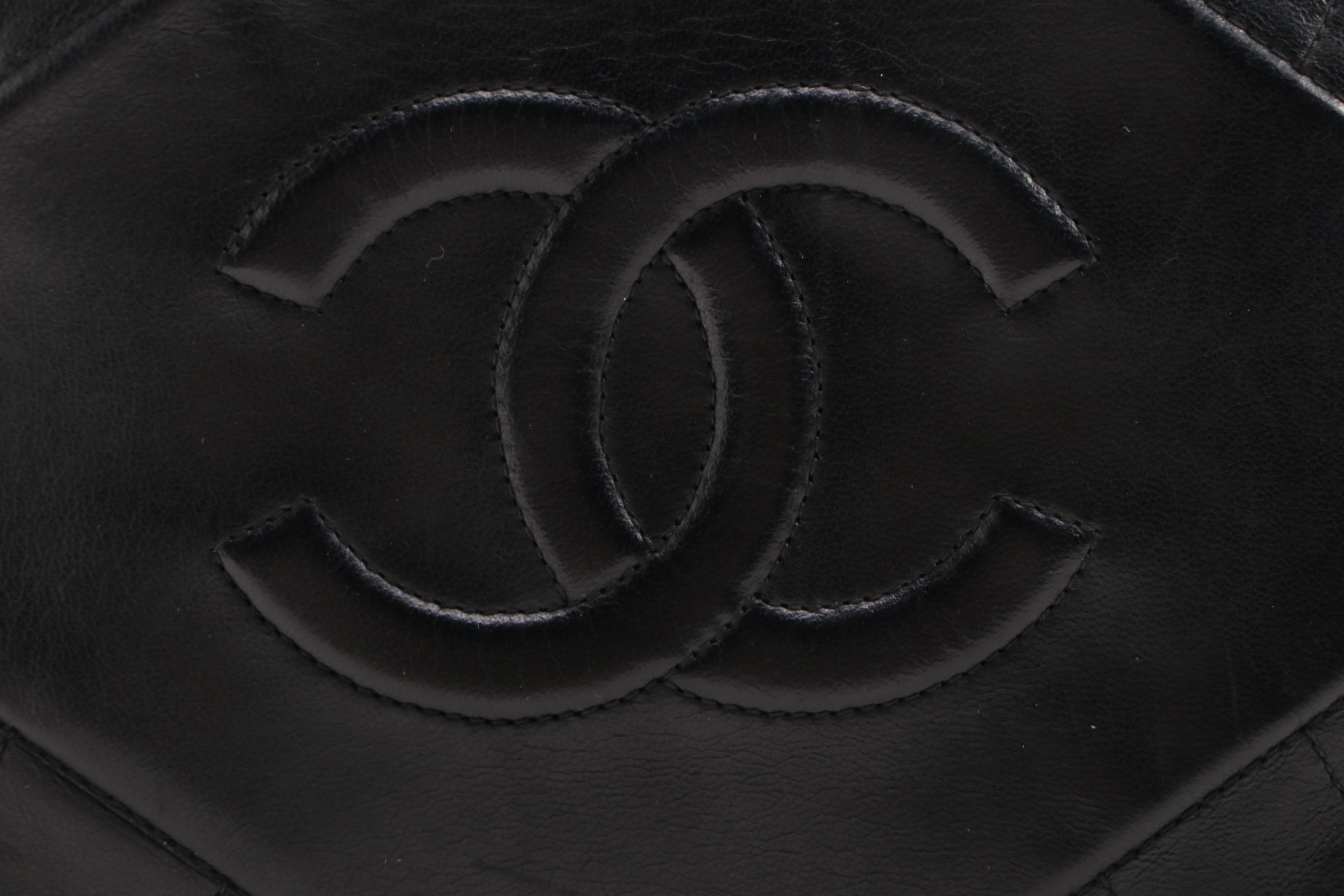 Chanel CC Diamond Quilted Black Leather Camera Bag with Tassel