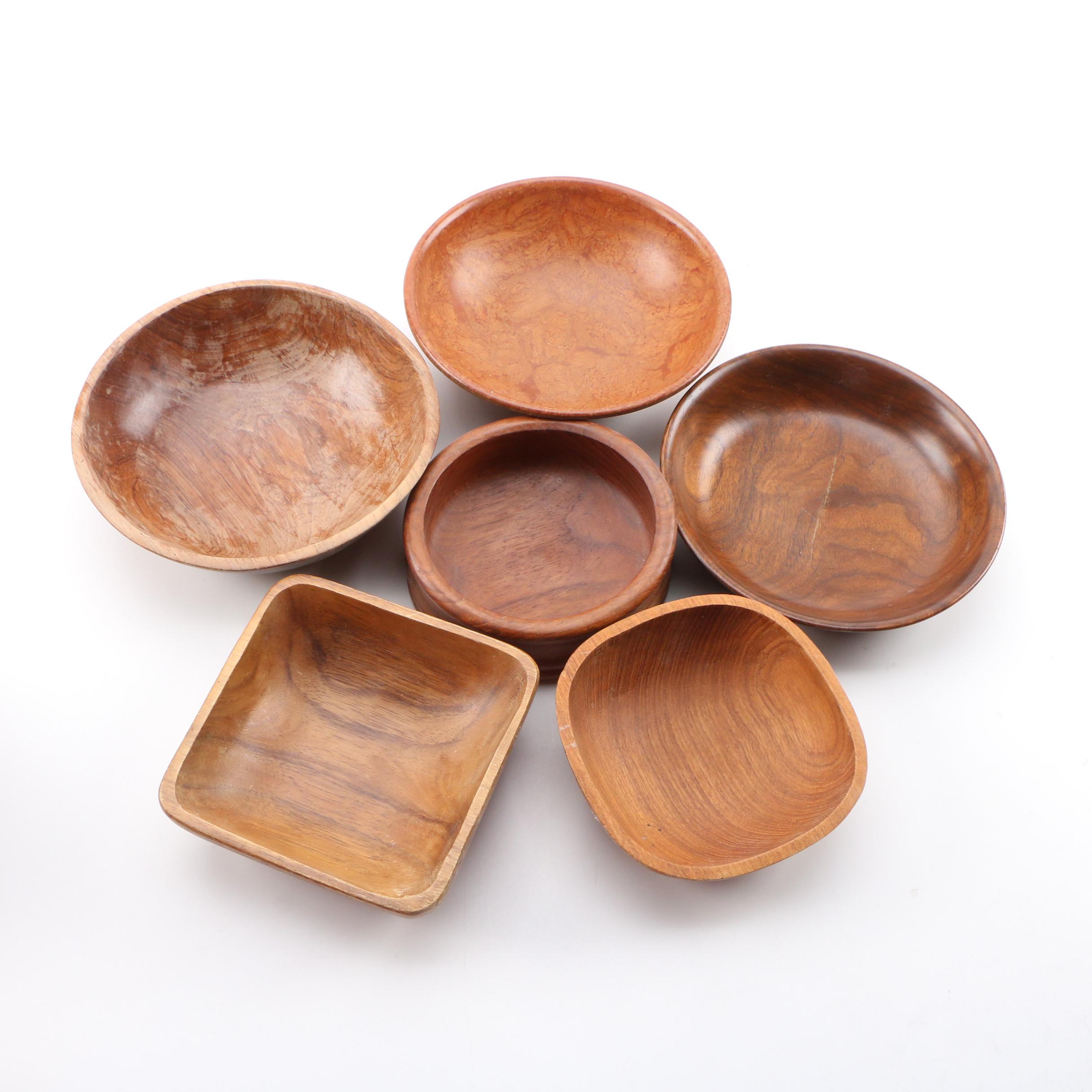 Boltalite, Teak, Palm & Acacia Wood Carved Bowls, Platters, with Dansk Spreaders