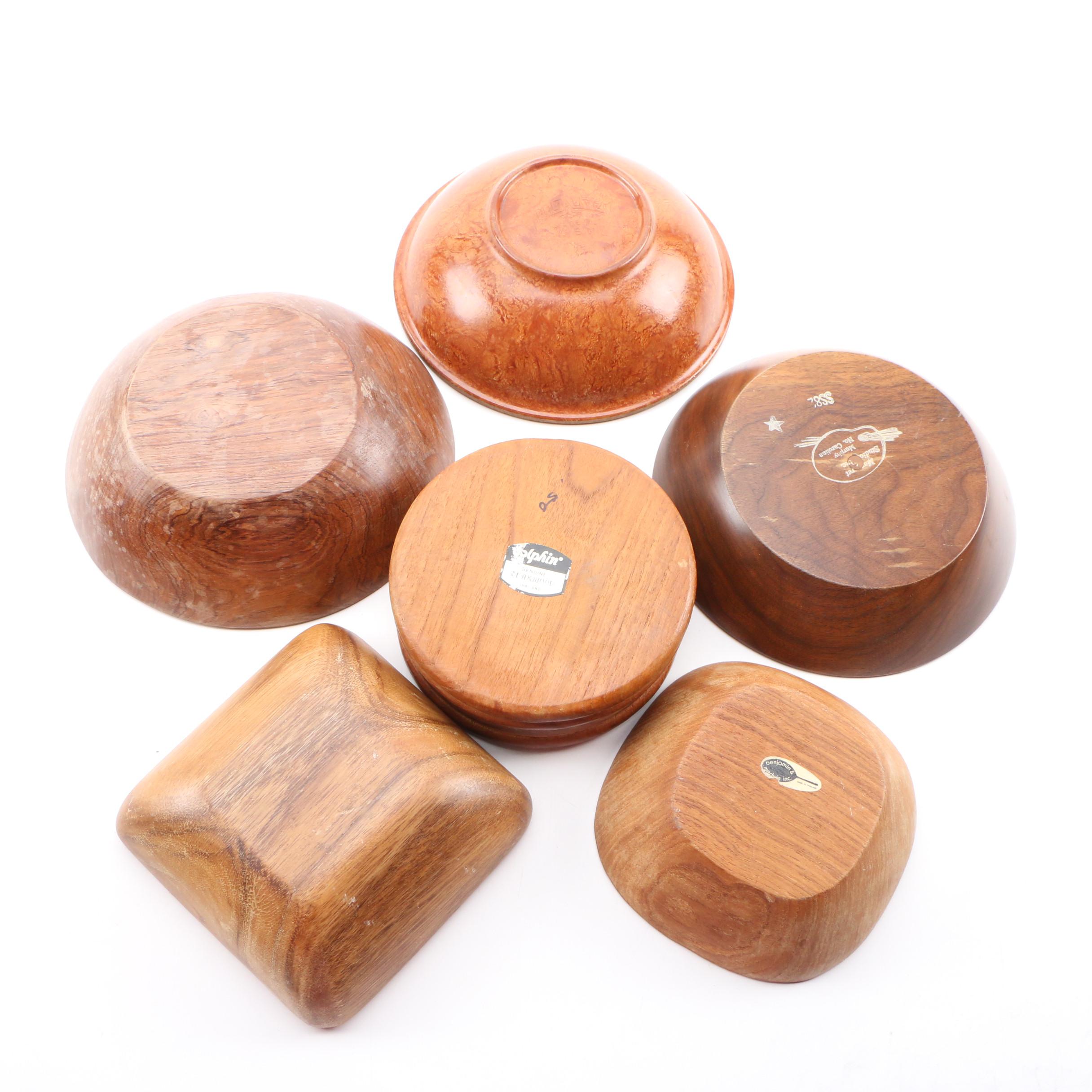 Boltalite, Teak, Palm & Acacia Wood Carved Bowls, Platters, with Dansk Spreaders