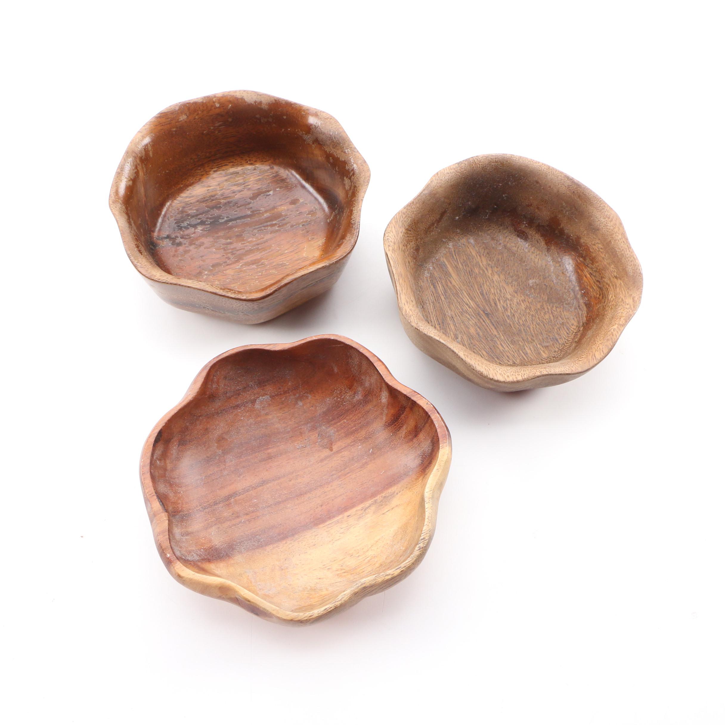 Boltalite, Teak, Palm & Acacia Wood Carved Bowls, Platters, with Dansk Spreaders