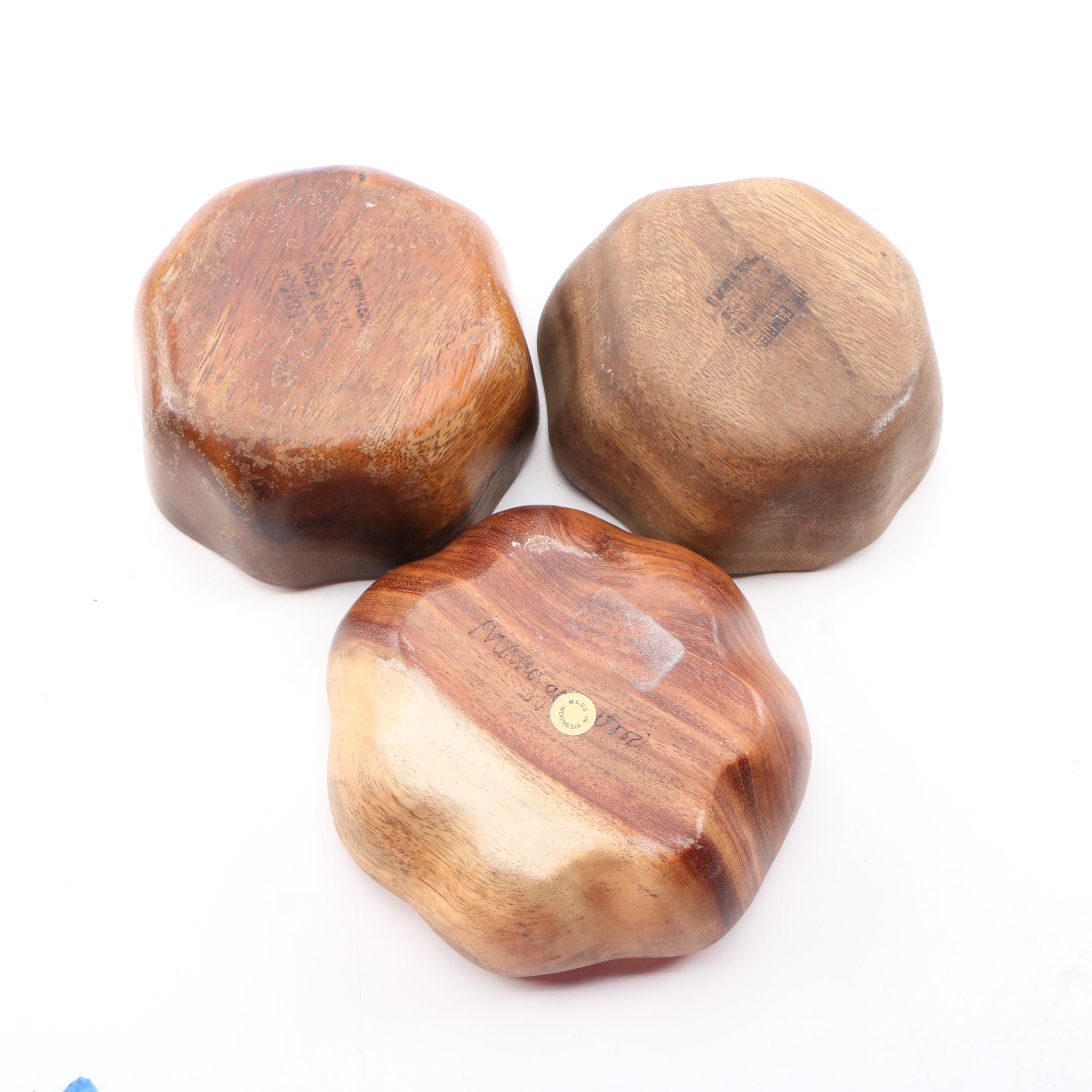 Boltalite, Teak, Palm & Acacia Wood Carved Bowls, Platters, with Dansk Spreaders