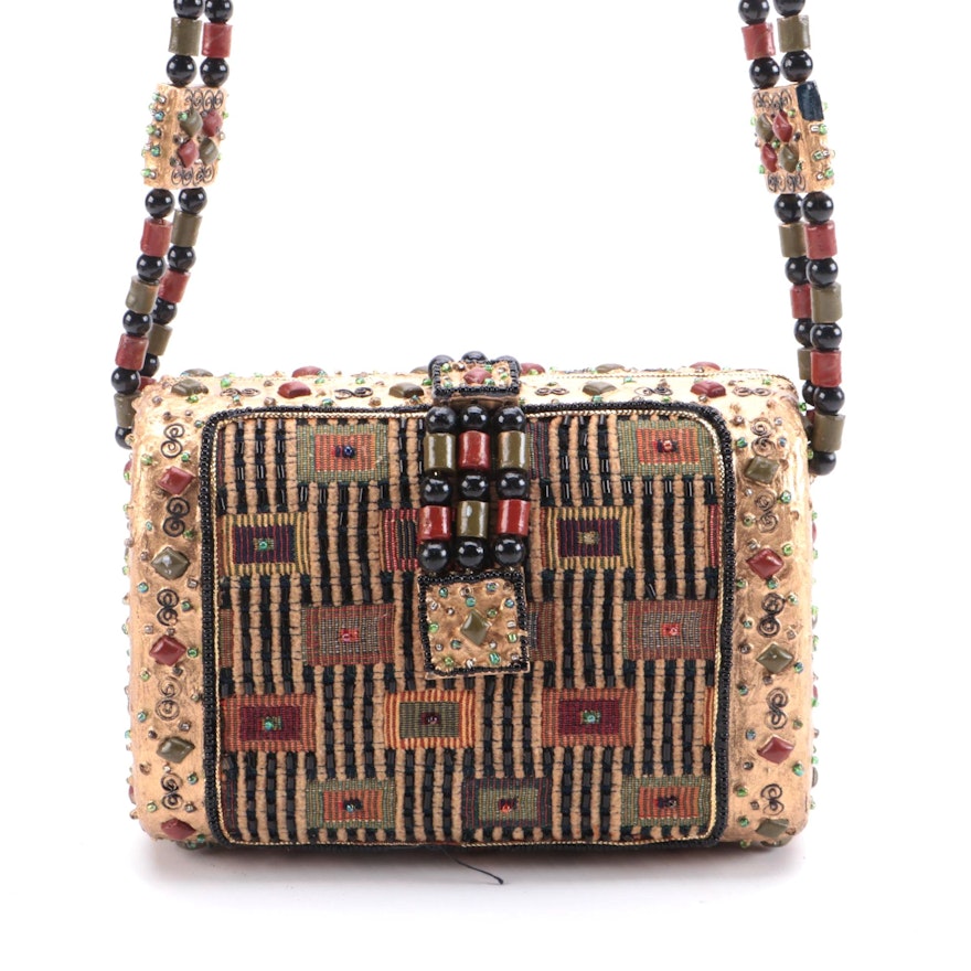 Mary Frances Shoulder Bag in Gold with Beaded and Embellished Details