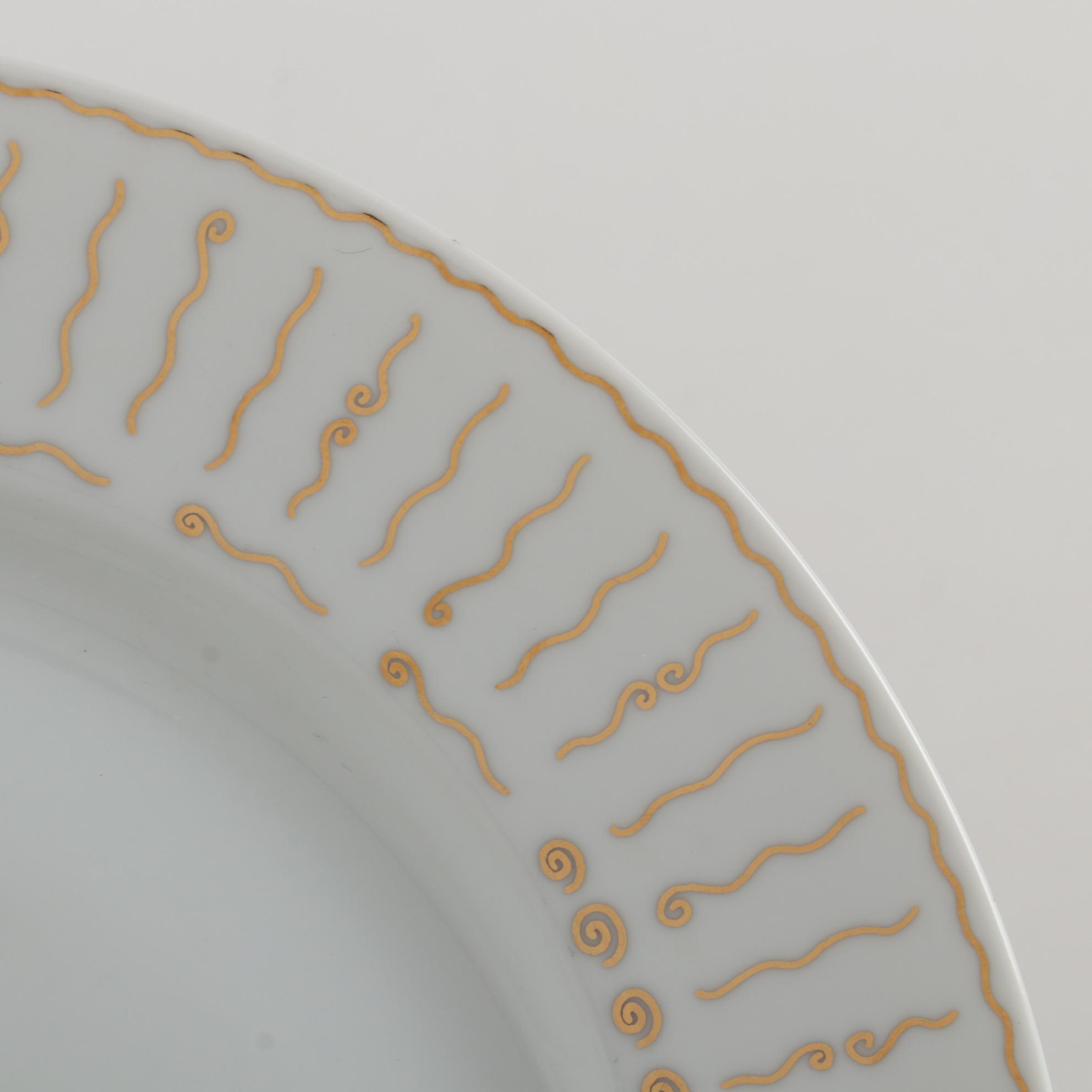 Pottery Barn "Nile" Dinner Plates with Ceramic "Blue Shell" Luncheon Plates
