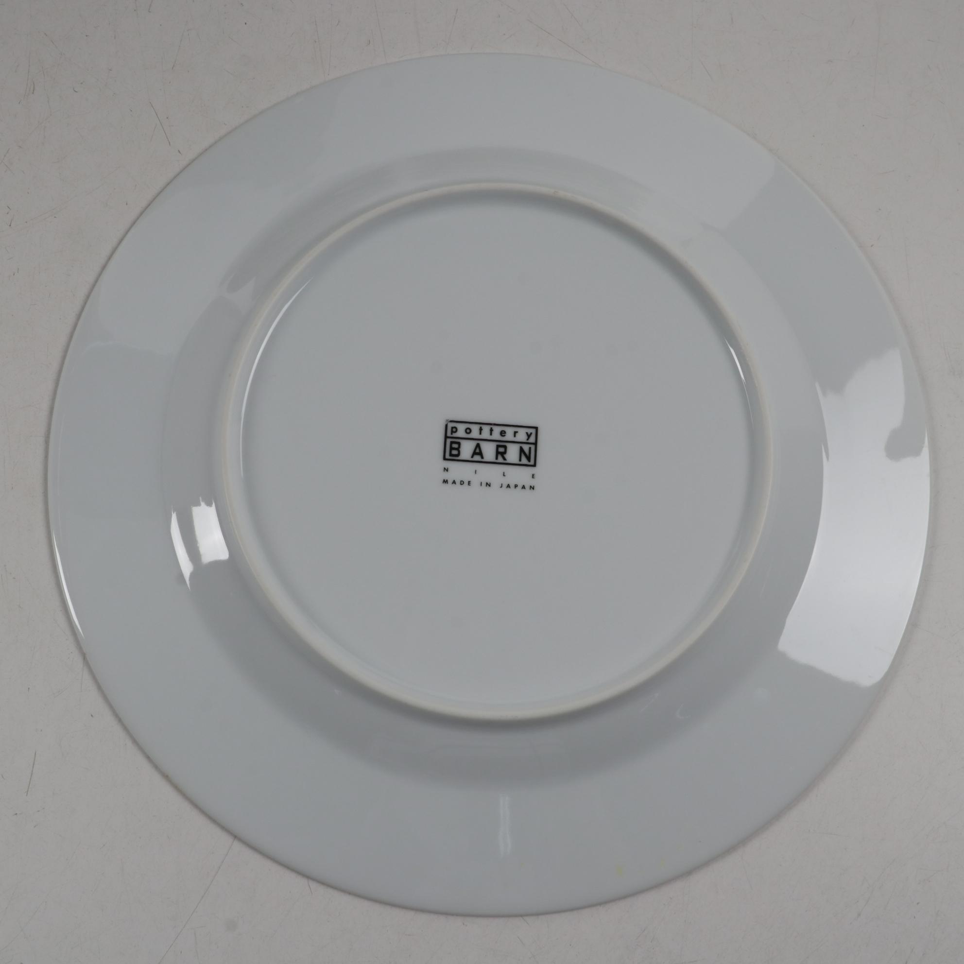 Pottery Barn "Nile" Dinner Plates with Ceramic "Blue Shell" Luncheon Plates