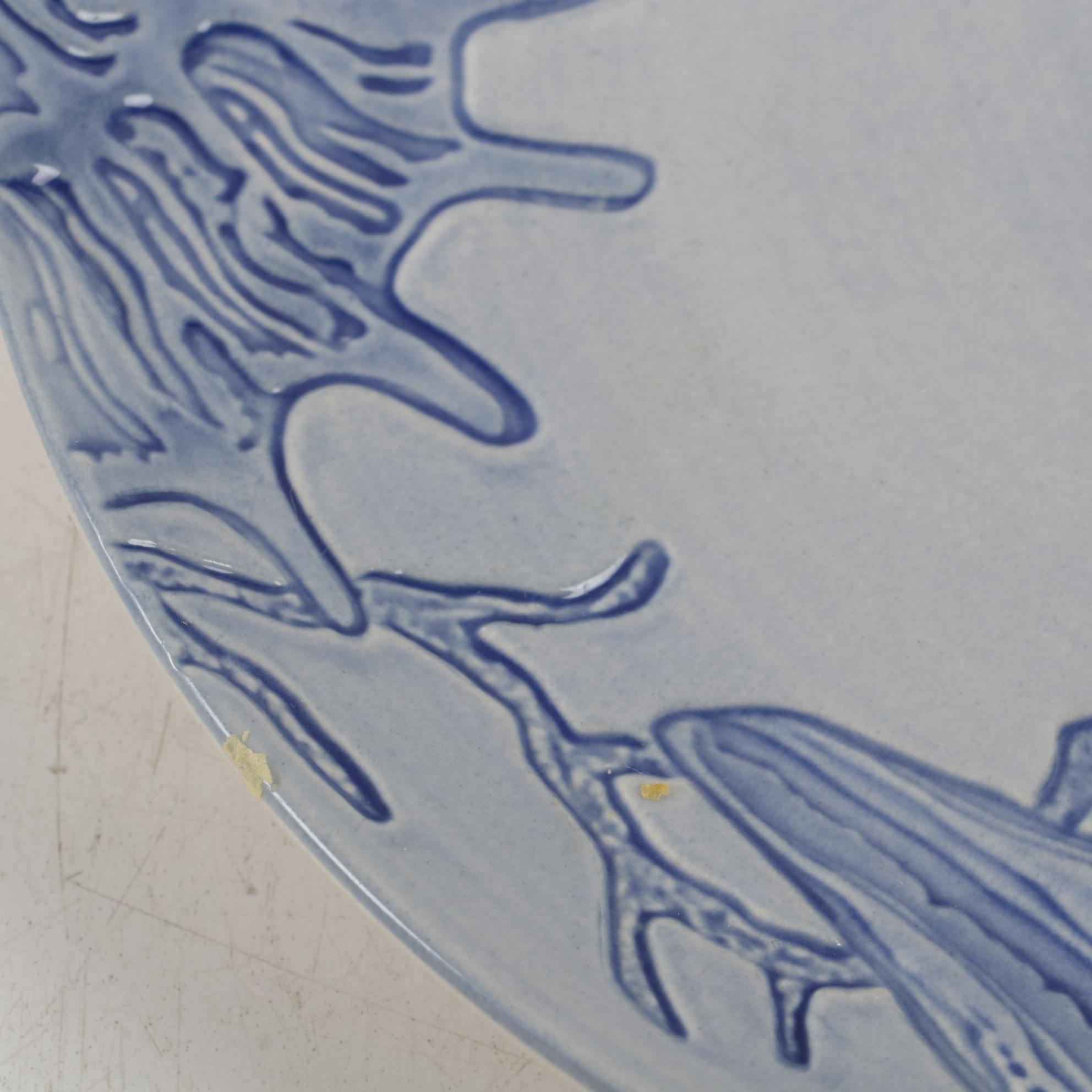 Pottery Barn "Nile" Dinner Plates with Ceramic "Blue Shell" Luncheon Plates