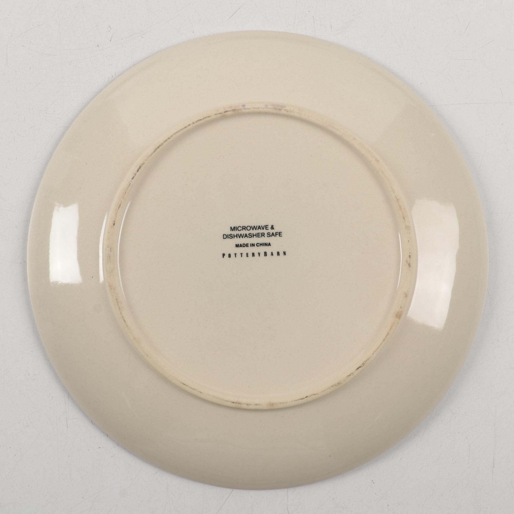 Pottery Barn "Nile" Dinner Plates with Ceramic "Blue Shell" Luncheon Plates