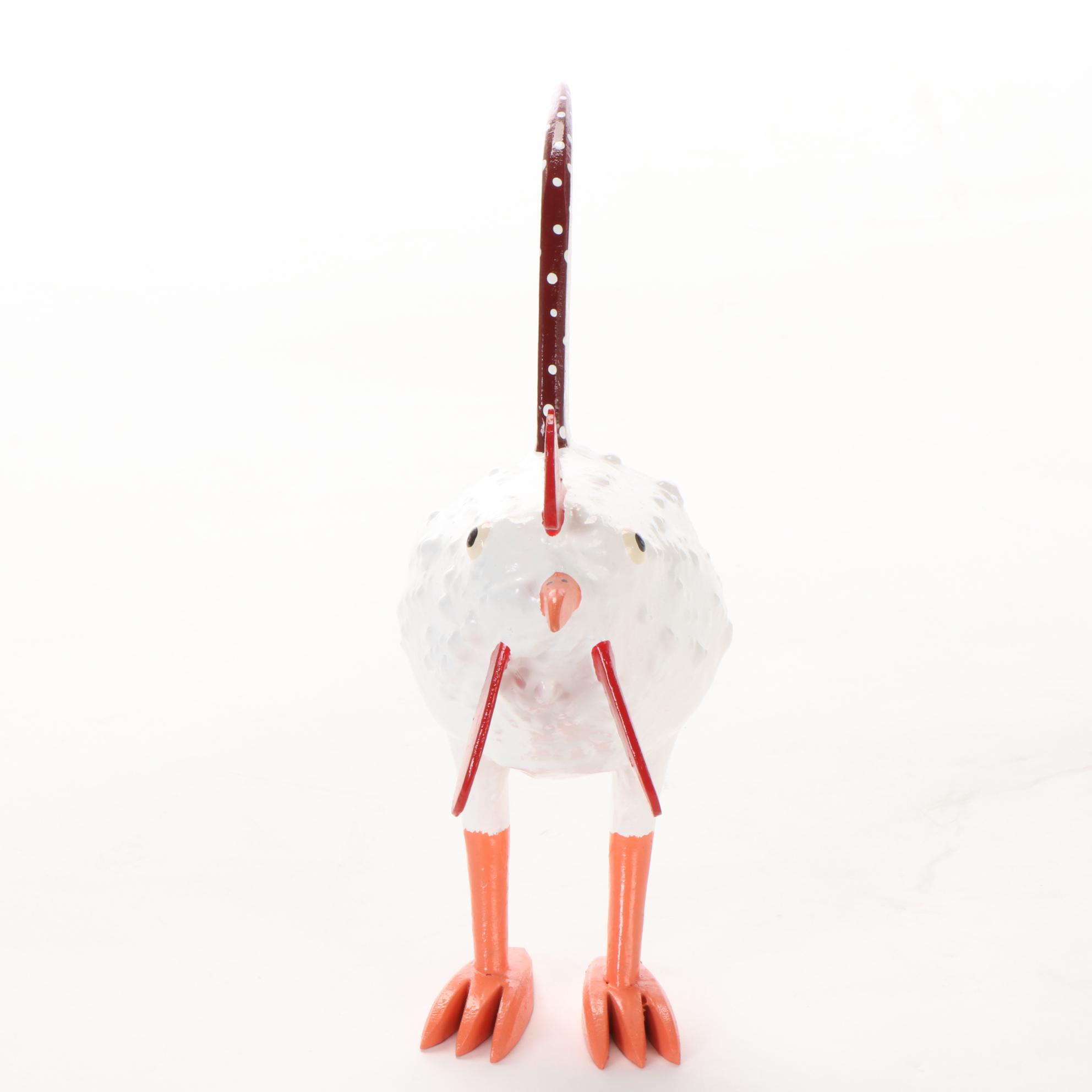 Lonnie and Twyla Money Folk Art Polychrome Wood and Gourd Rooster Sculpture