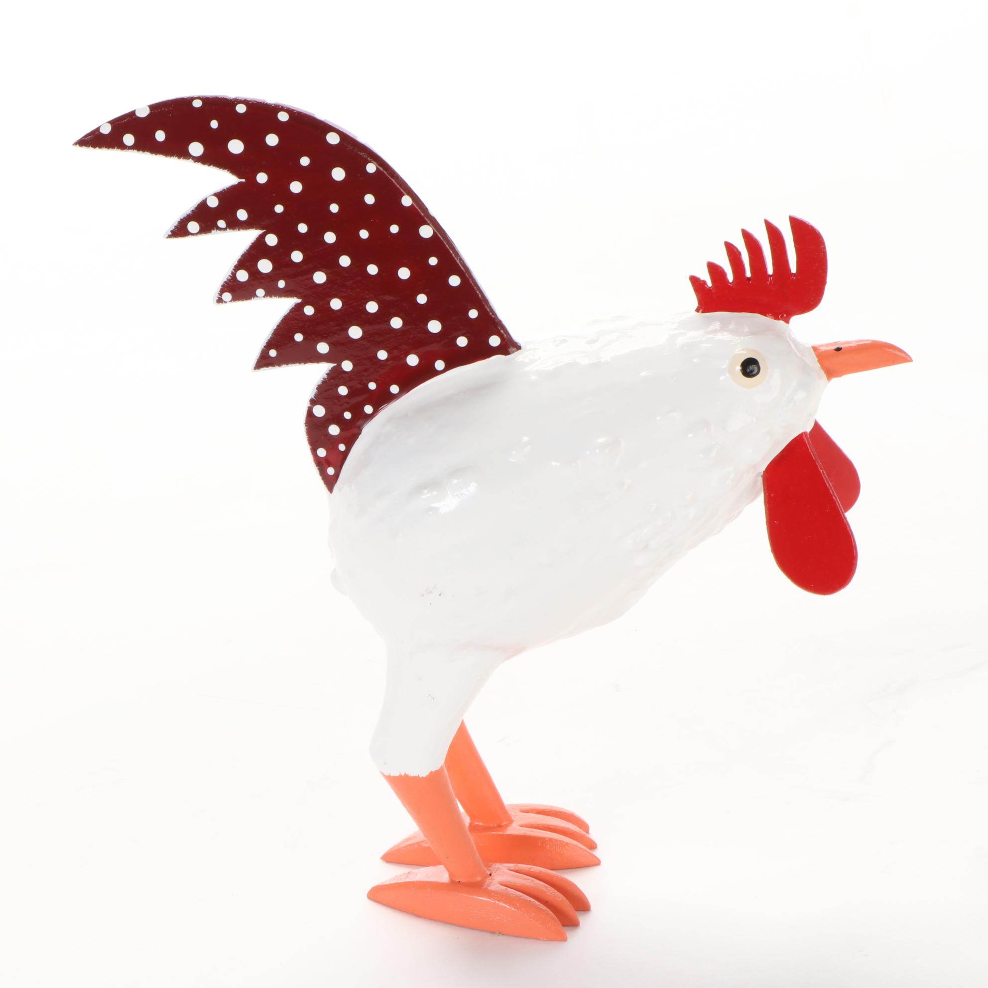 Lonnie and Twyla Money Folk Art Polychrome Wood and Gourd Rooster Sculpture