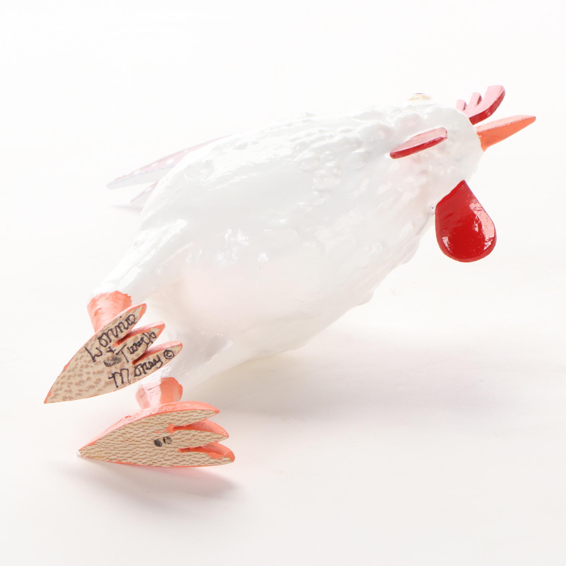 Lonnie and Twyla Money Folk Art Polychrome Wood and Gourd Rooster Sculpture
