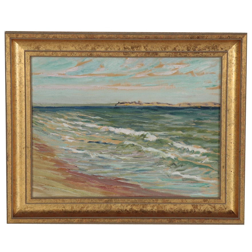 Coastal Seascape Oil Painting of Crashing Waves, Late 20th Century