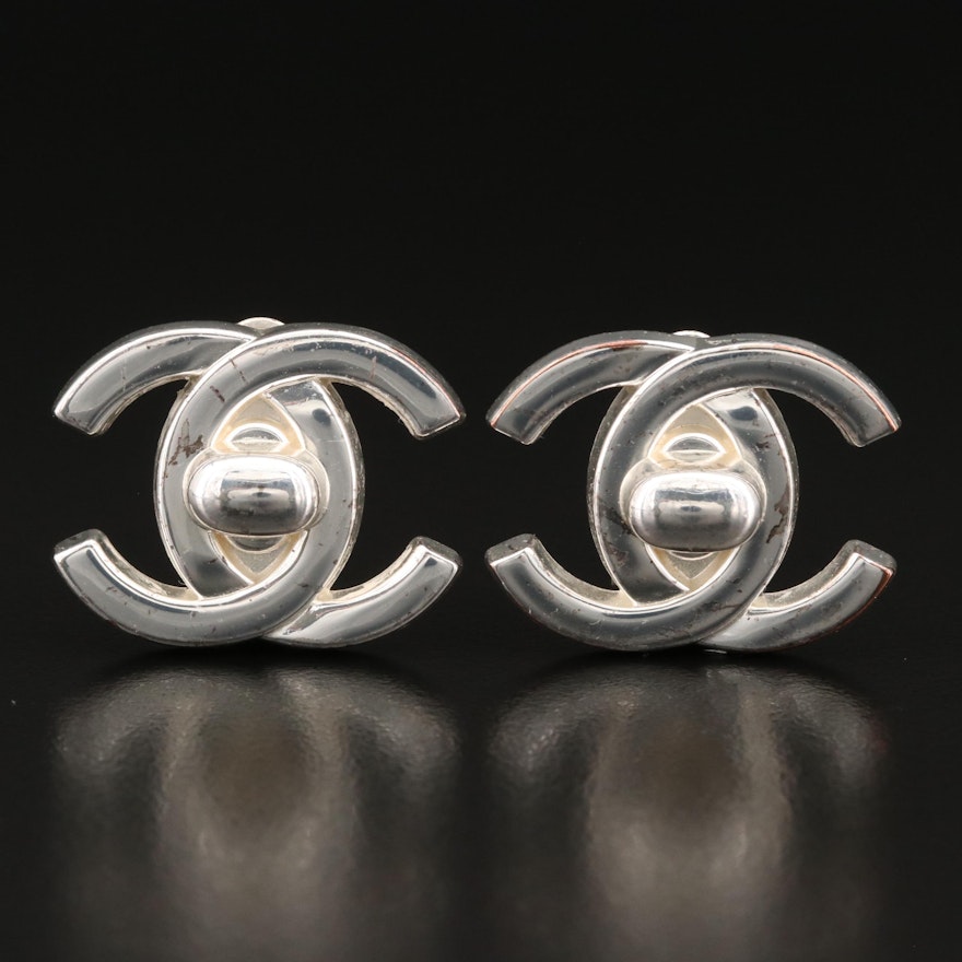 1996 Autumn Chanel Double C Clip Turnlock Earrings