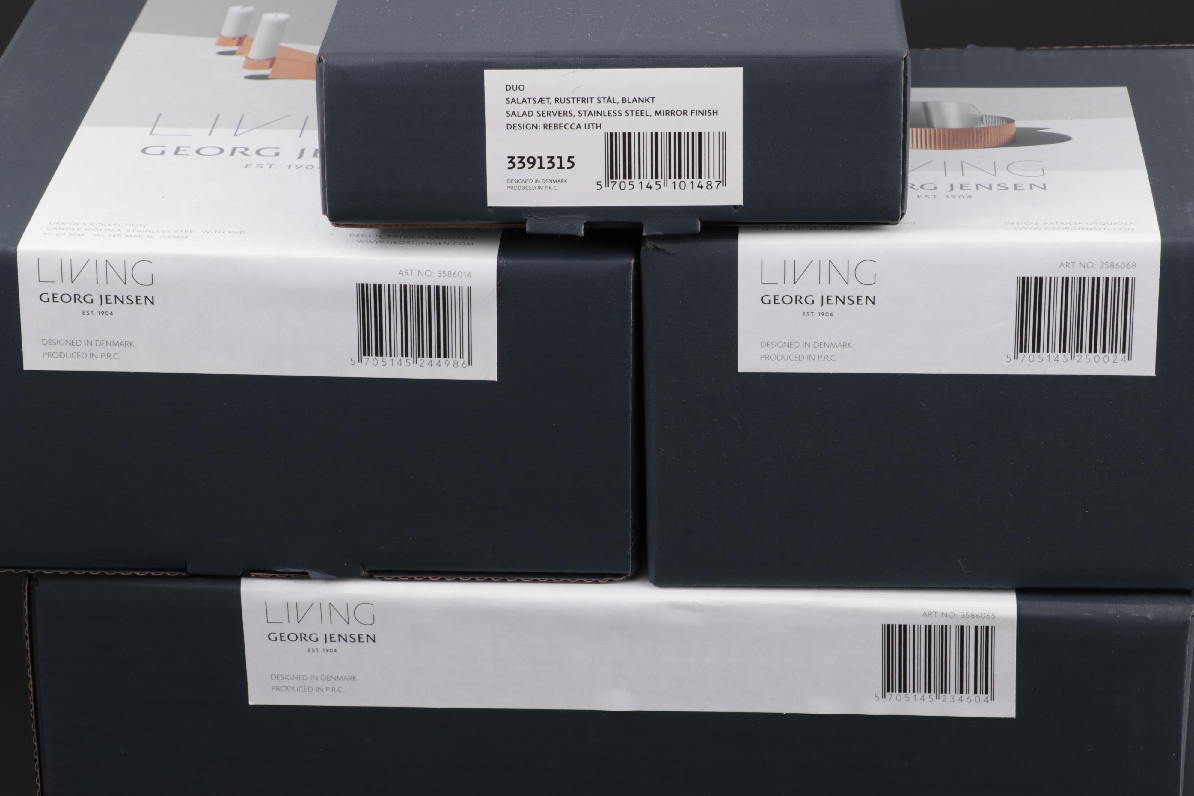 Georg Jensen "Urkiola" Candle Holders and Serving Bowls with "Duo" Salad Servers