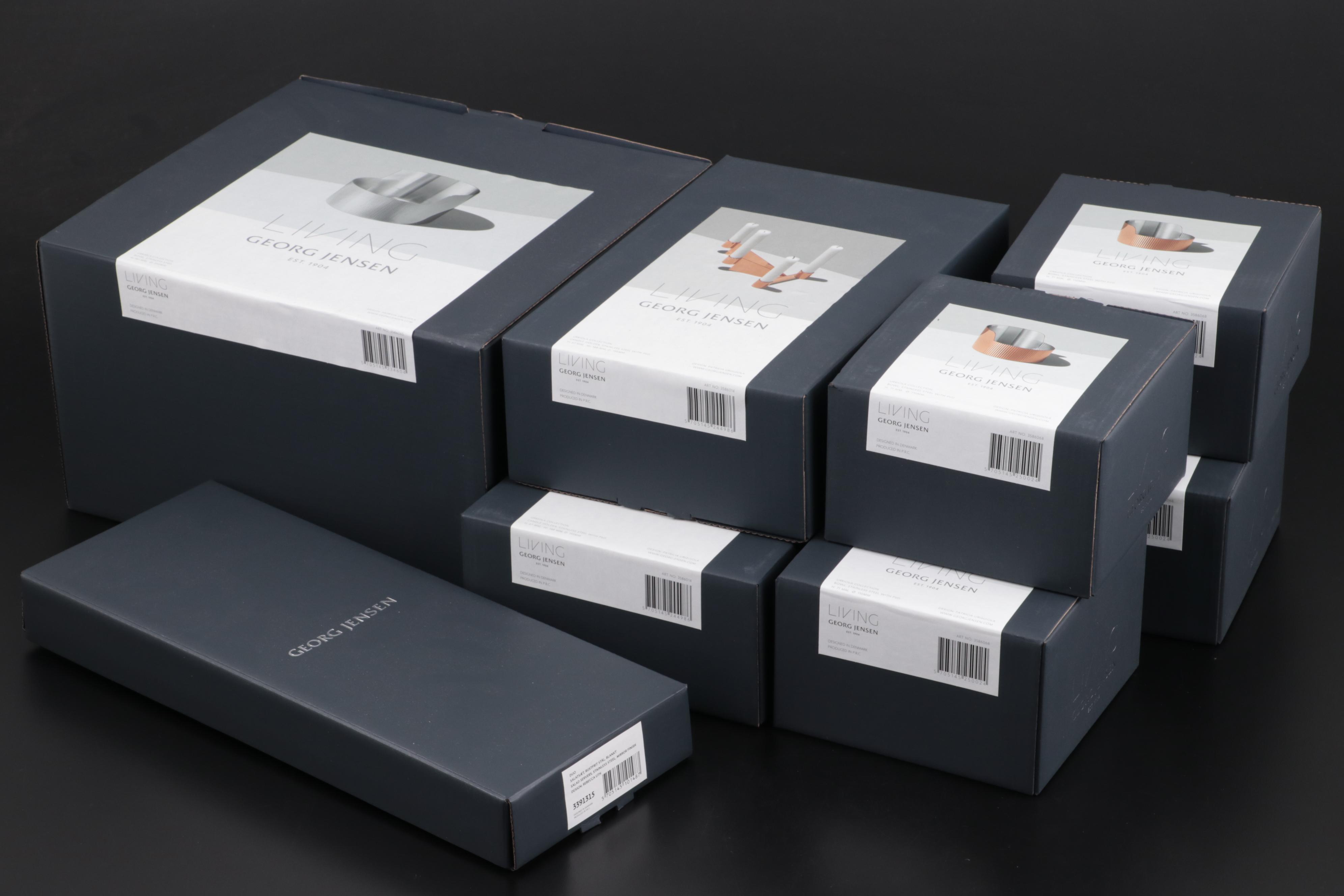 Georg Jensen "Urkiola" Candle Holders and Serving Bowls with "Duo" Salad Servers