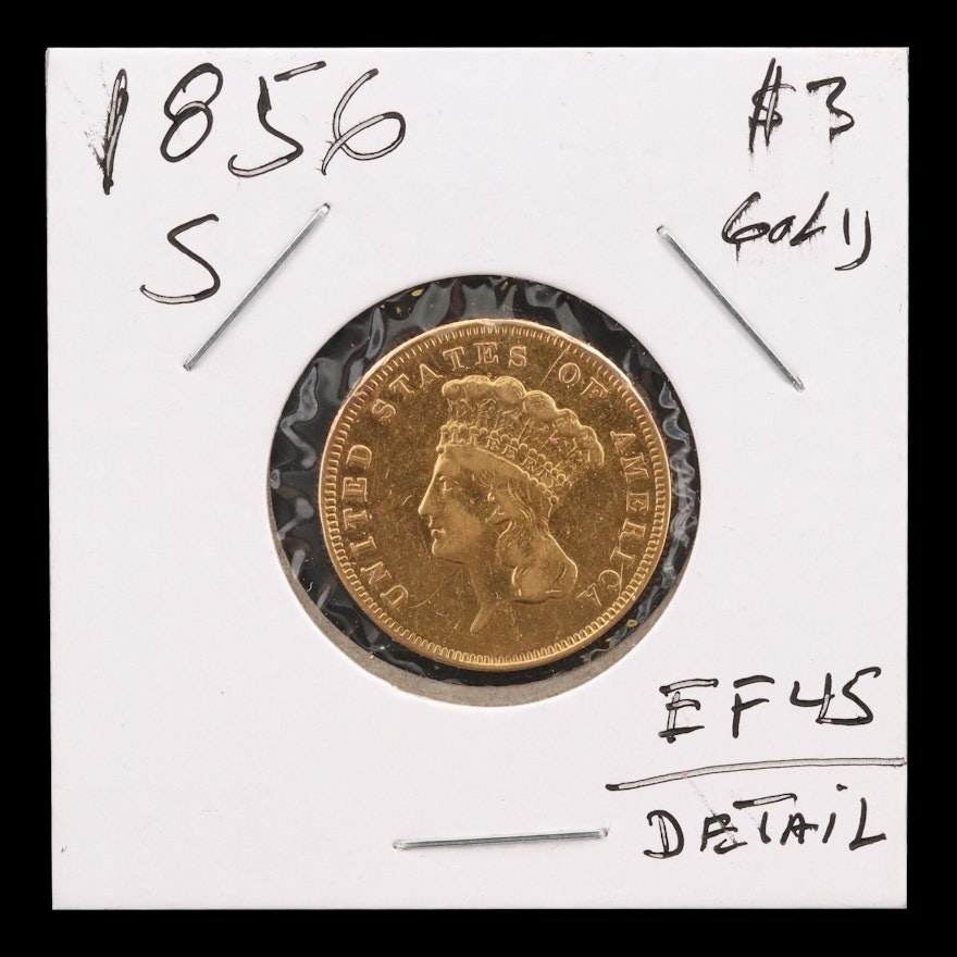 1856-S Indian Princess Head $3 Gold Coin