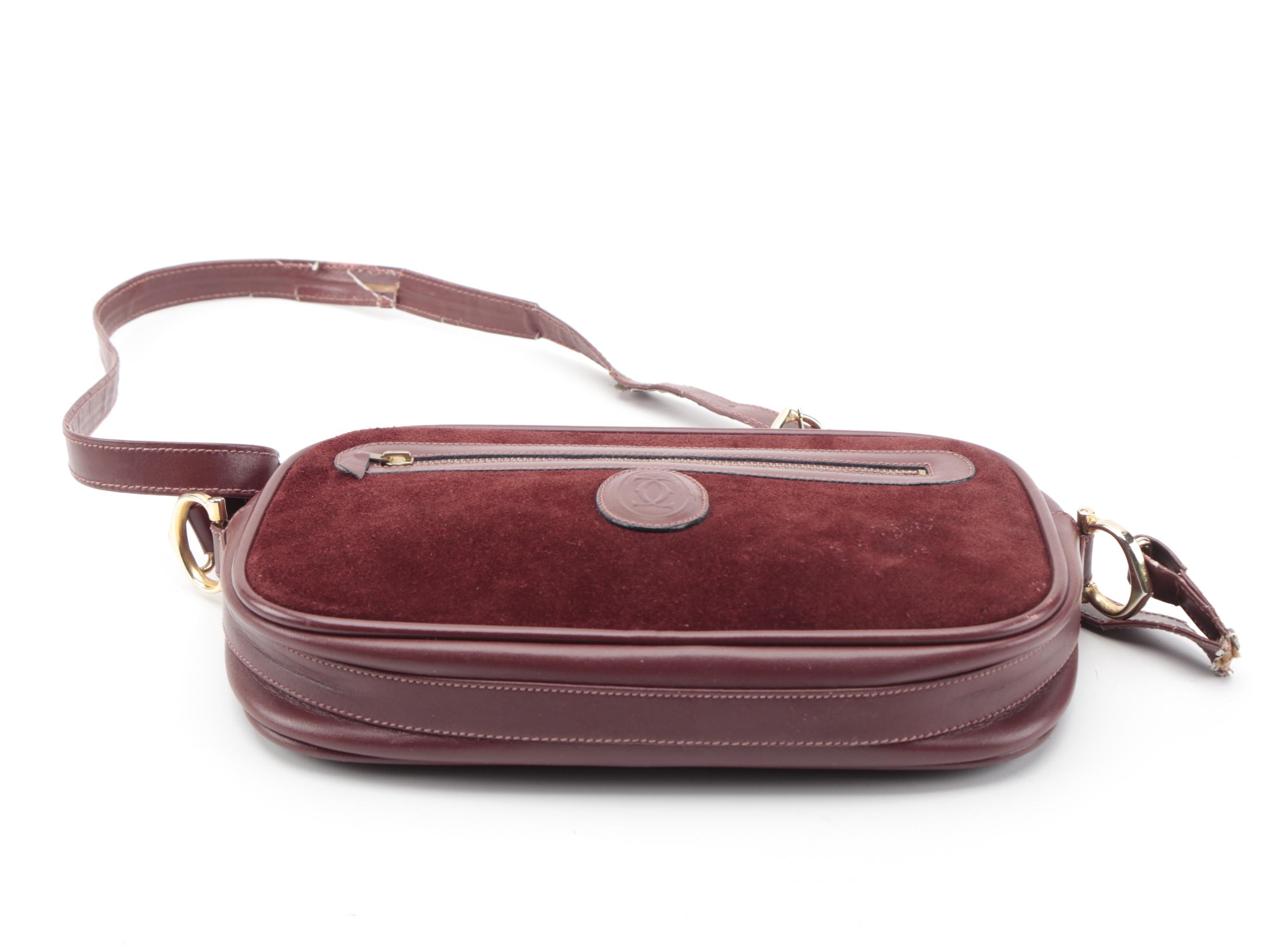 Cartier Paris Shoulder Bag in Burgundy Suede with Leather Trim