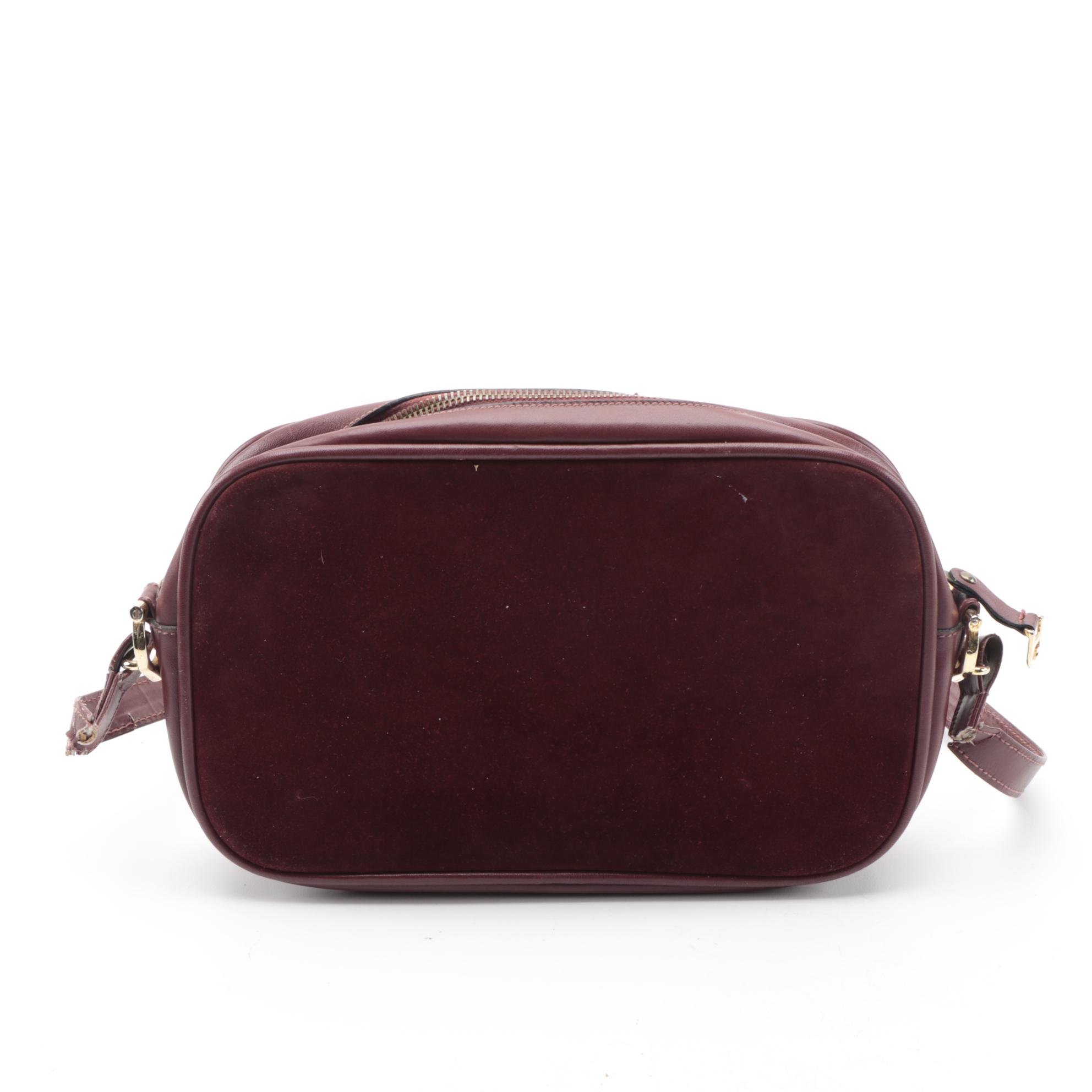 Cartier Paris Shoulder Bag in Burgundy Suede with Leather Trim