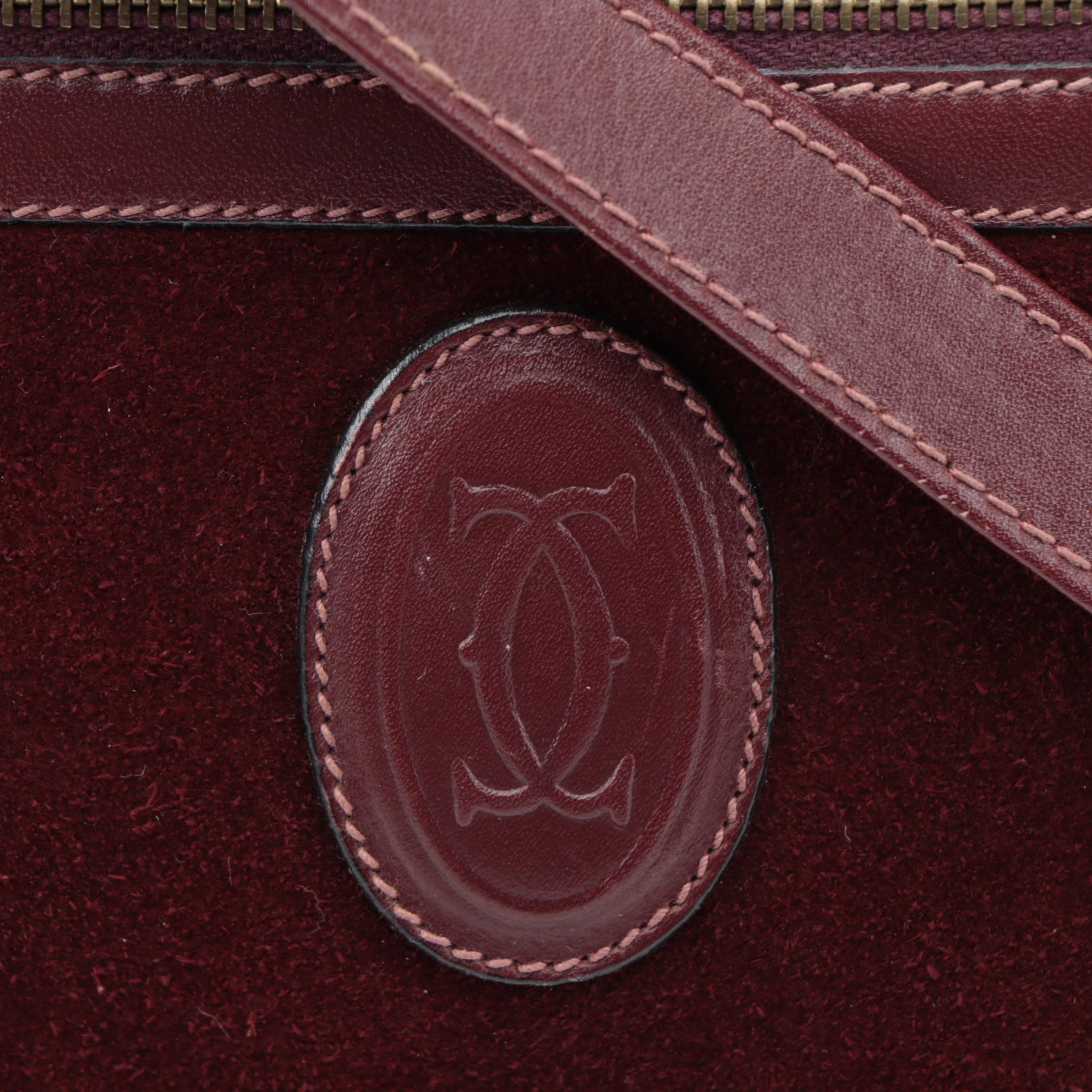 Cartier Paris Shoulder Bag in Burgundy Suede with Leather Trim