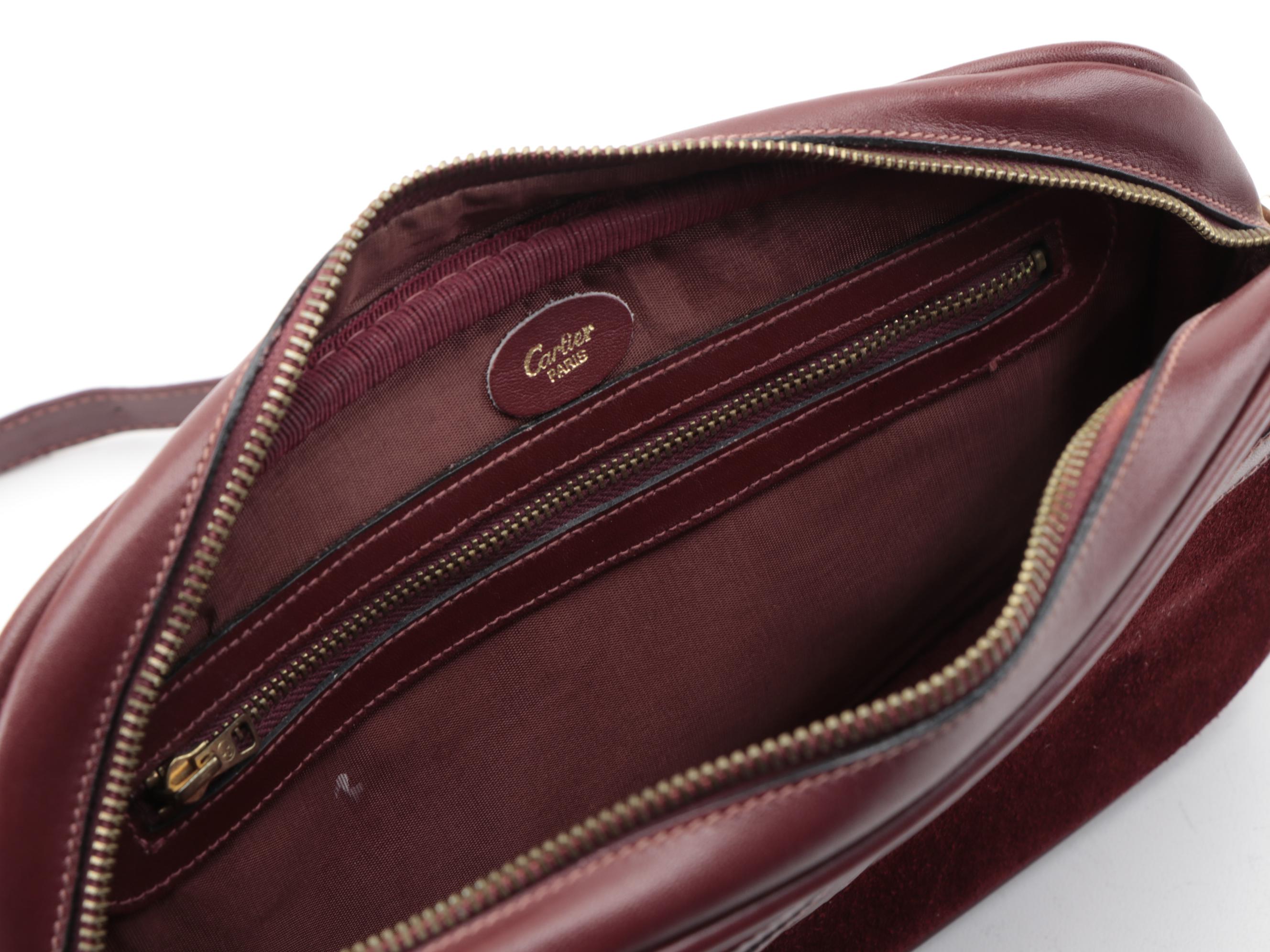 Cartier Paris Shoulder Bag in Burgundy Suede with Leather Trim