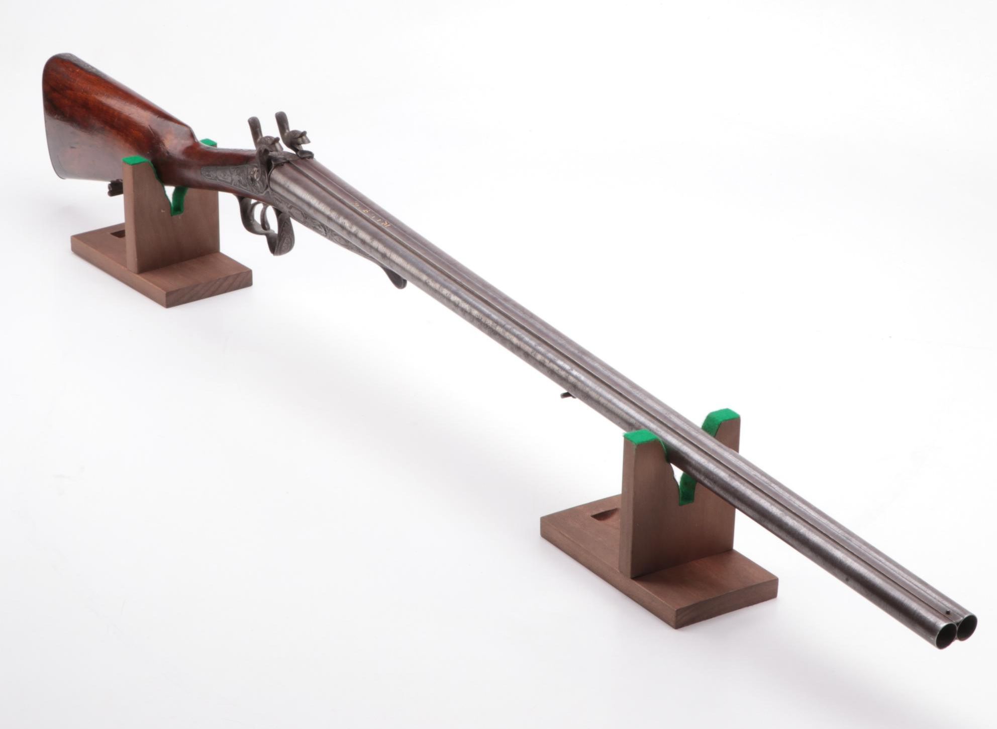 Antique Engraved Twist Steel Side-by-Side Pinfire Double Barrel Shotgun