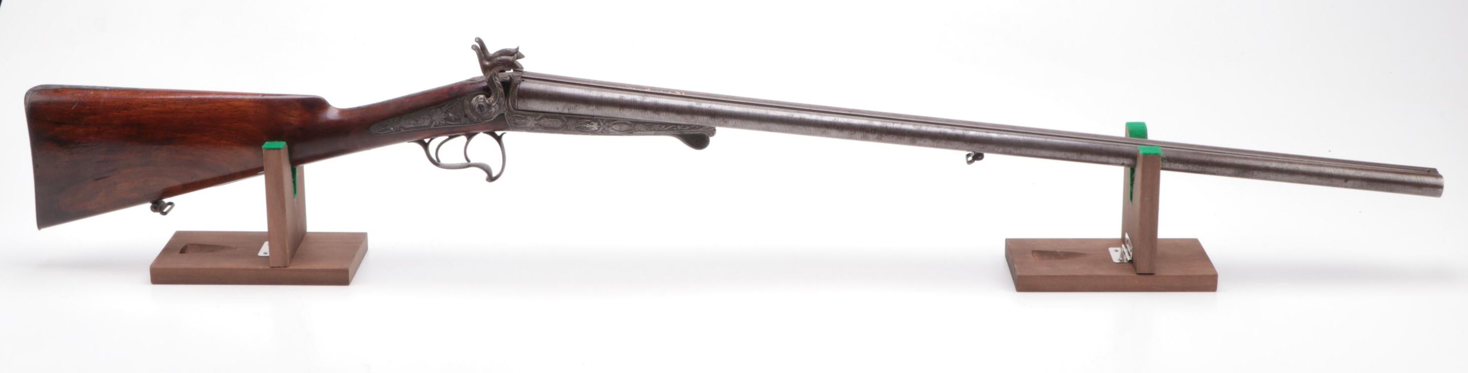 Antique Engraved Twist Steel Side-by-Side Pinfire Double Barrel Shotgun