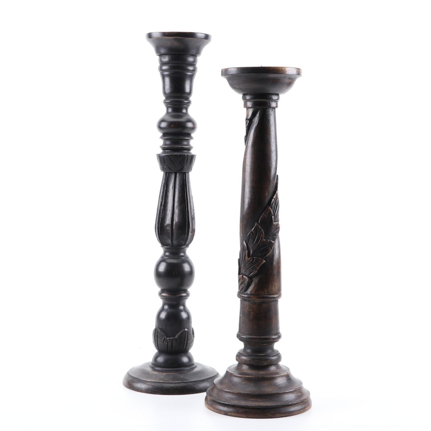 Z Gallerie Wood Pillar Candle Holders