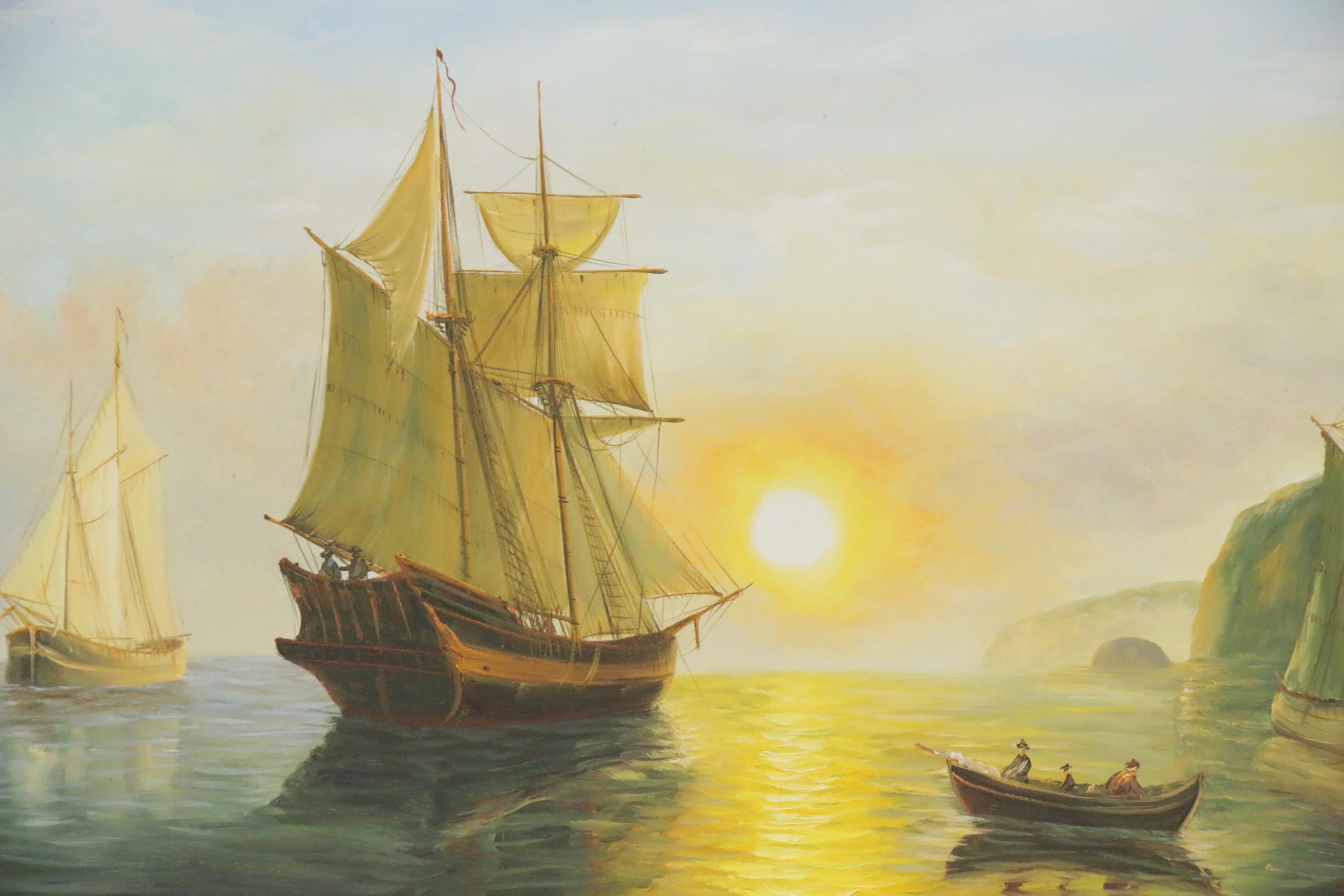Nautical Oil Painting "Sunset Calm in the Bay of Fundy," circa 2000