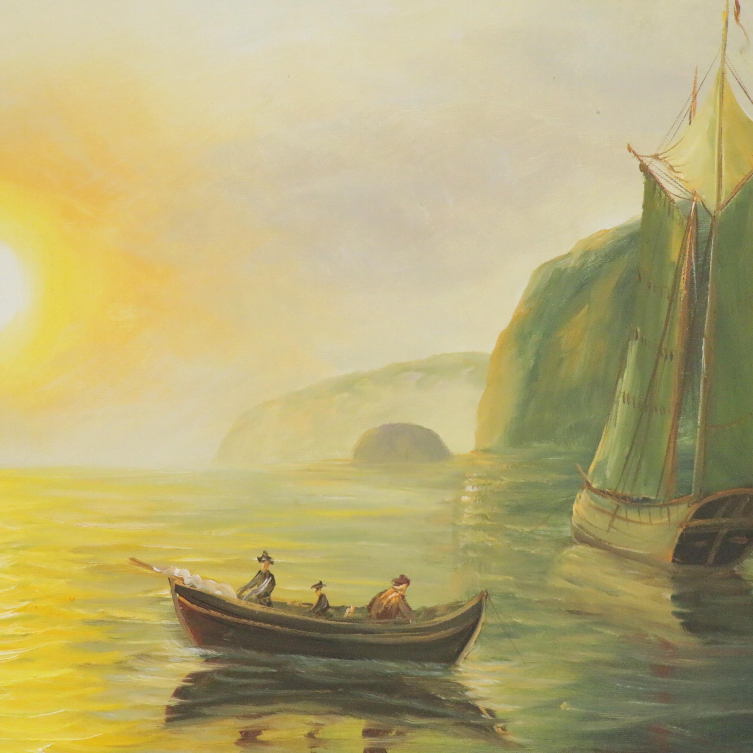 Nautical Oil Painting "Sunset Calm in the Bay of Fundy," circa 2000