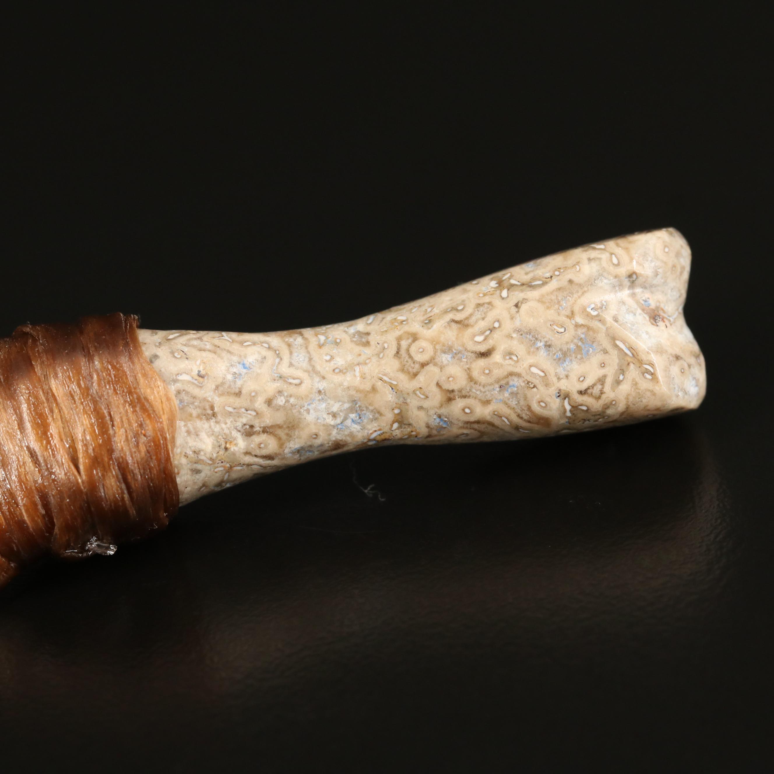 Fossilized Dinosaur Bone and Silver Sheen Obsidian Reproduction Knapped Knife