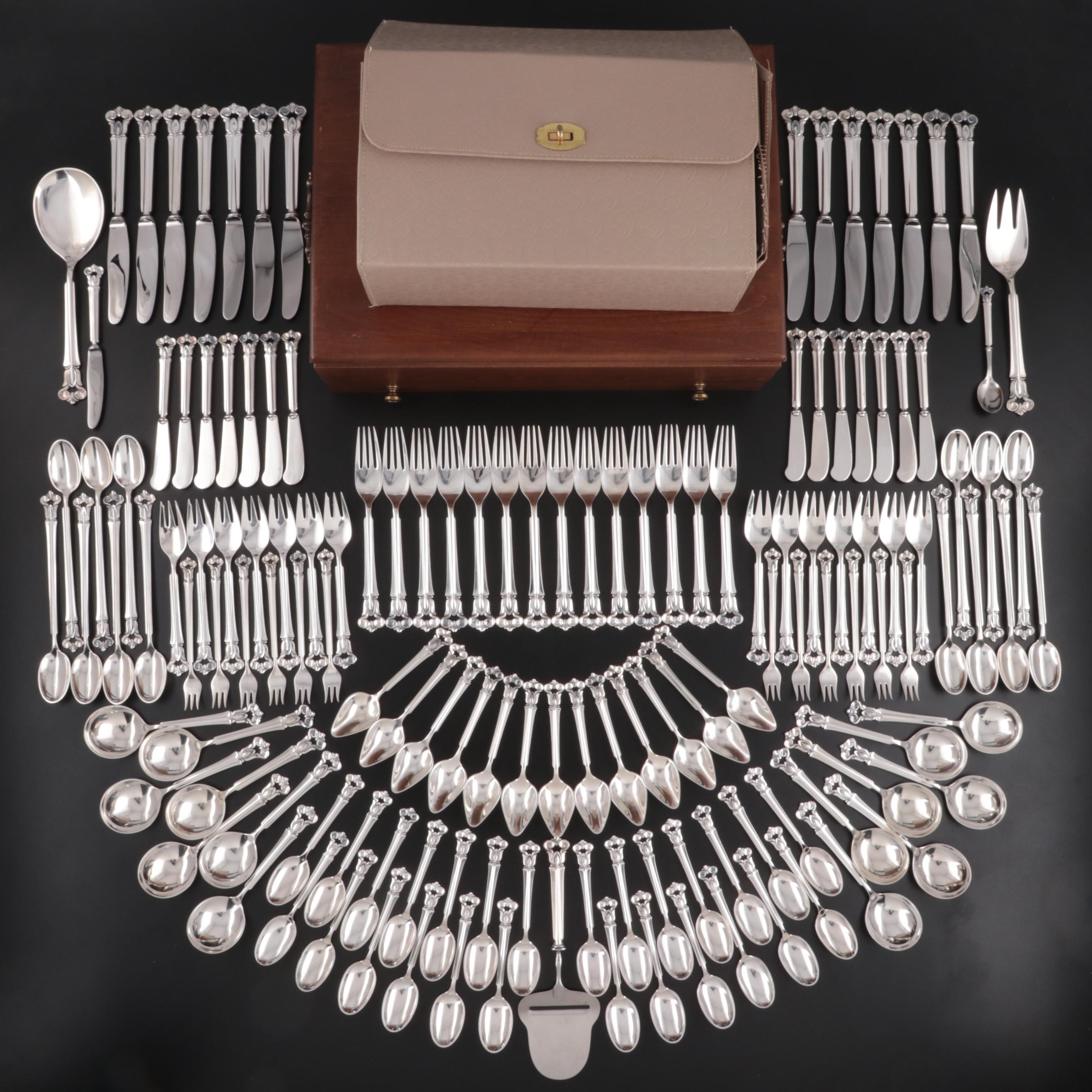Cohr Denmark "Monica" Sterling Silver Flatware with Chest, Mid-20th Century