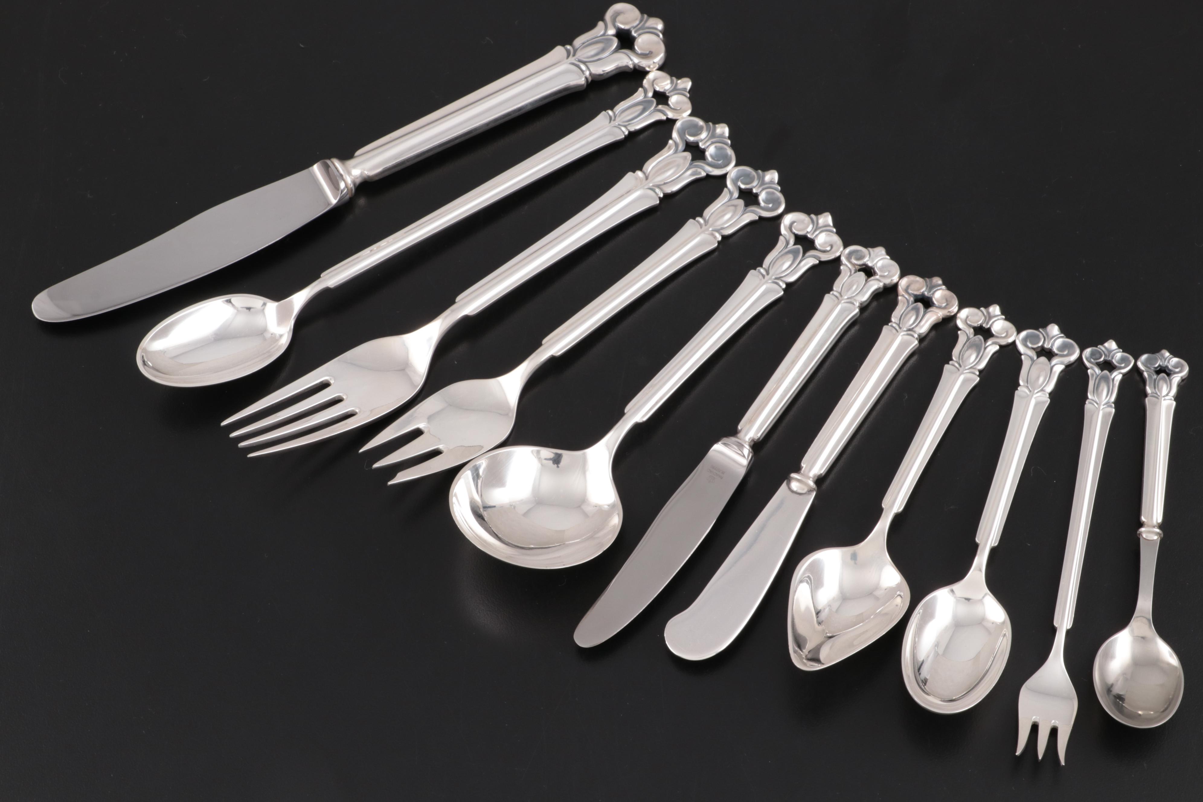 Cohr Denmark "Monica" Sterling Silver Flatware with Chest, Mid-20th Century