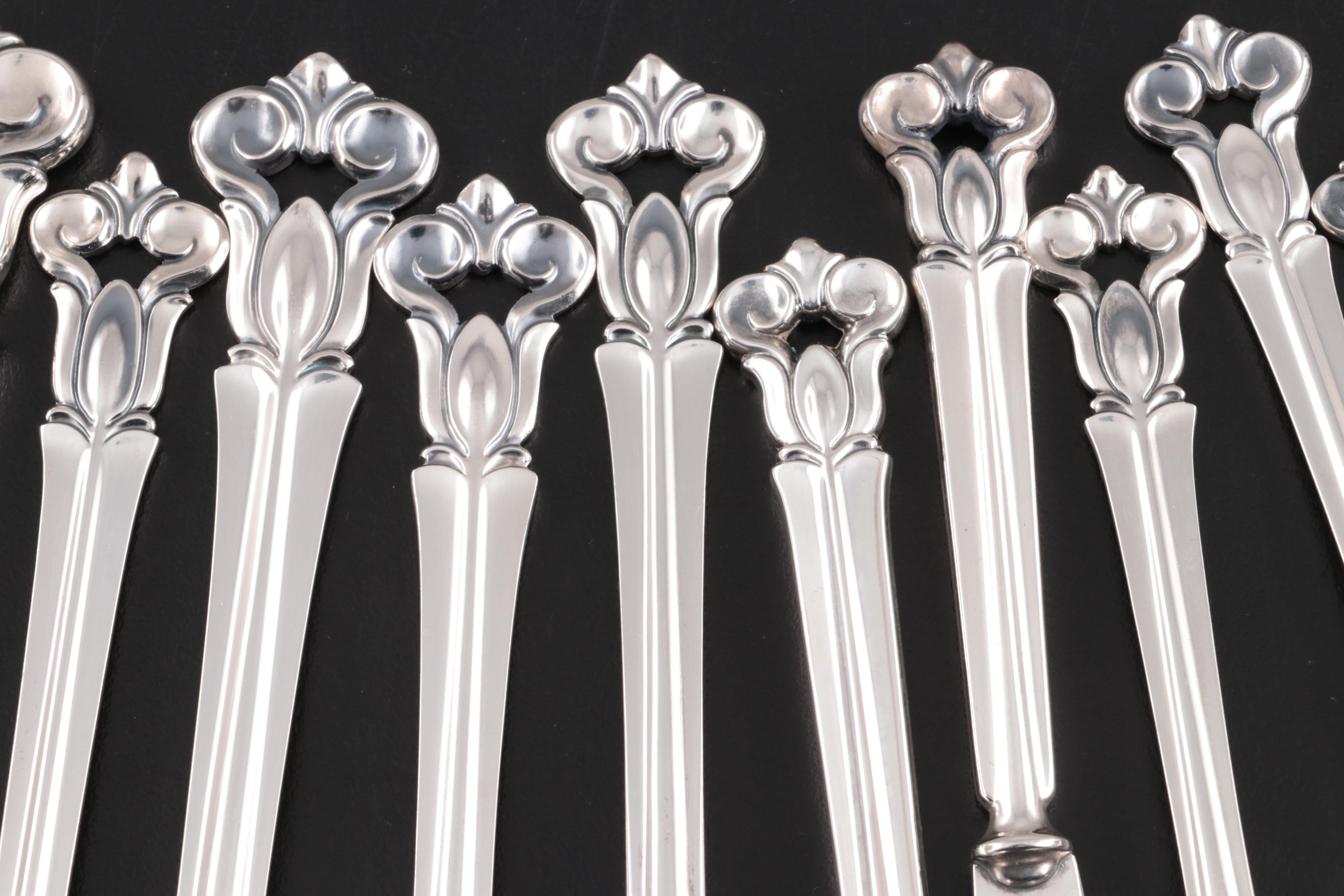 Cohr Denmark "Monica" Sterling Silver Flatware with Chest, Mid-20th Century