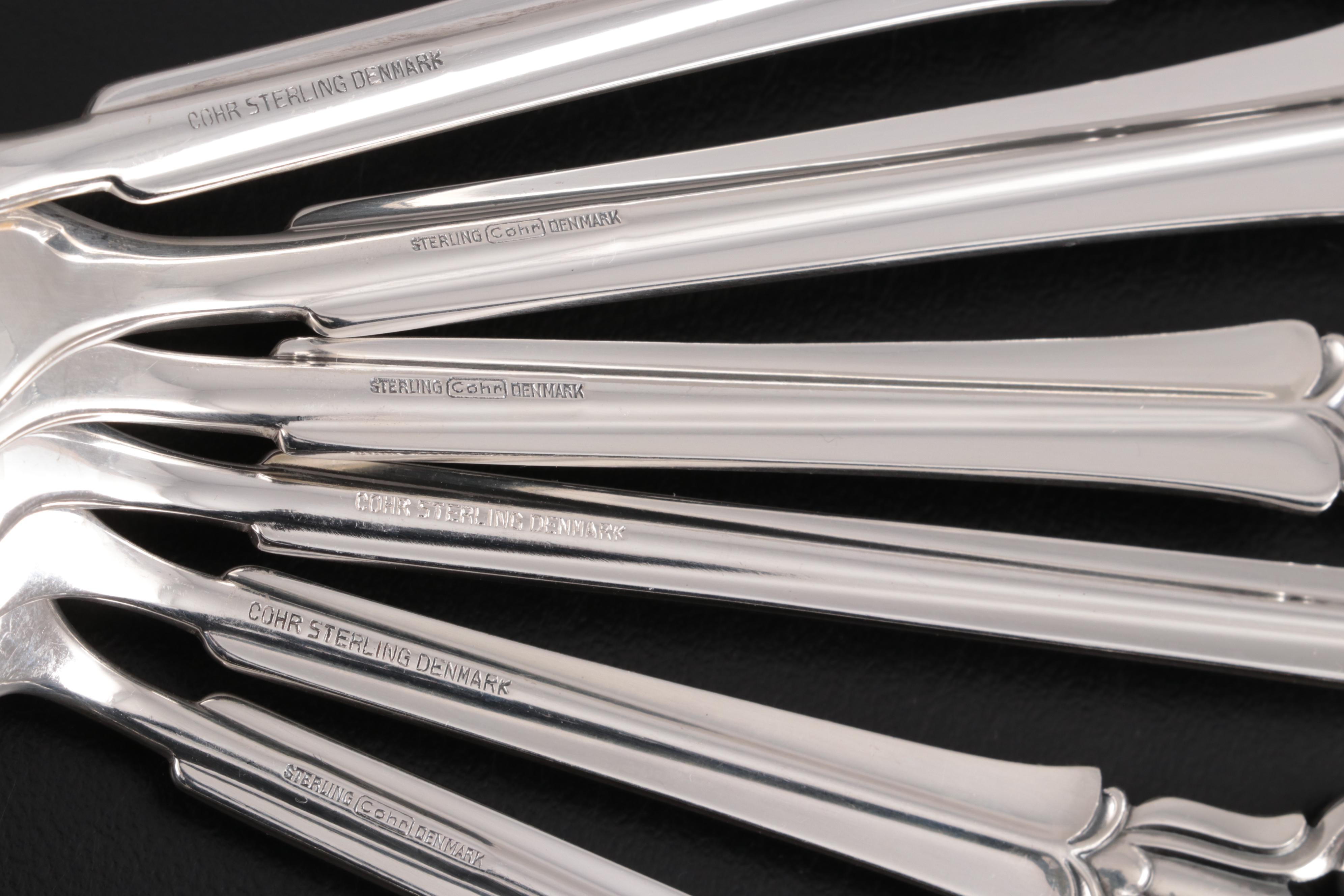 Cohr Denmark "Monica" Sterling Silver Flatware with Chest, Mid-20th Century