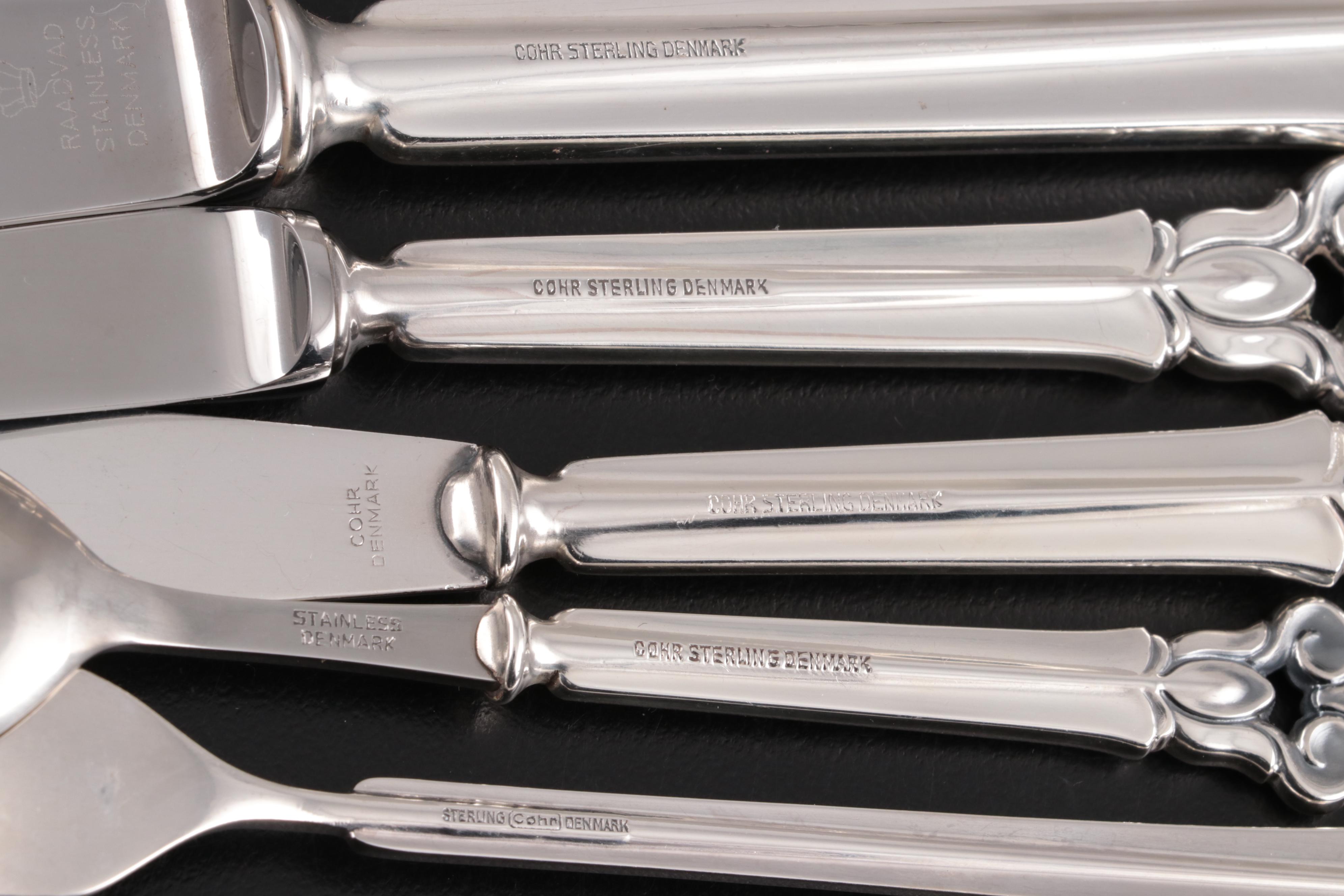 Cohr Denmark "Monica" Sterling Silver Flatware with Chest, Mid-20th Century